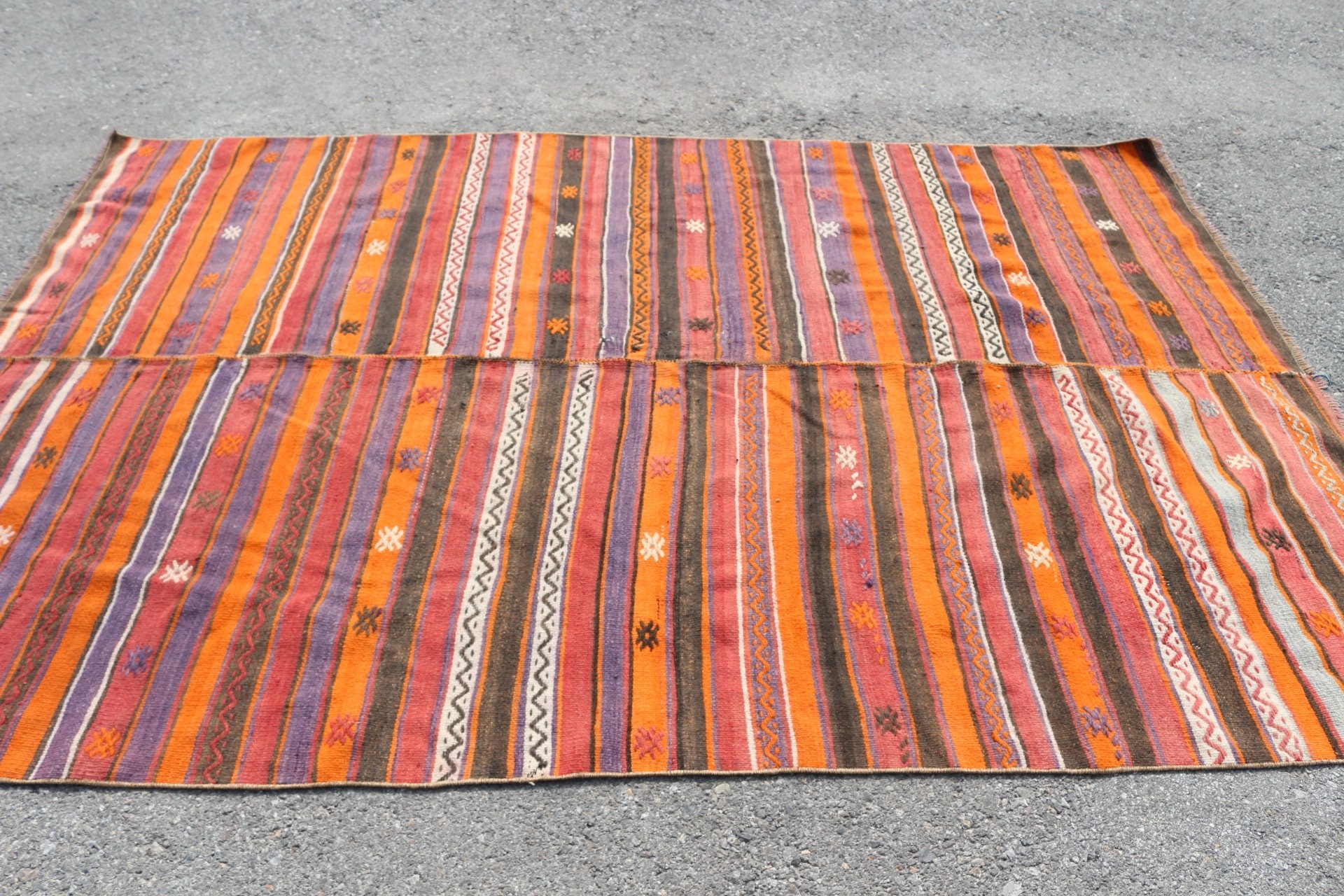 Kilim, Fas Halıları, Yemek Odası Halıları, Turuncu Yer Halısı, Salon Halısı, 5,3x8,3 ft Büyük Halı, Oryantal Halı, Türk Halısı, Eski Halı, Vintage Halılar