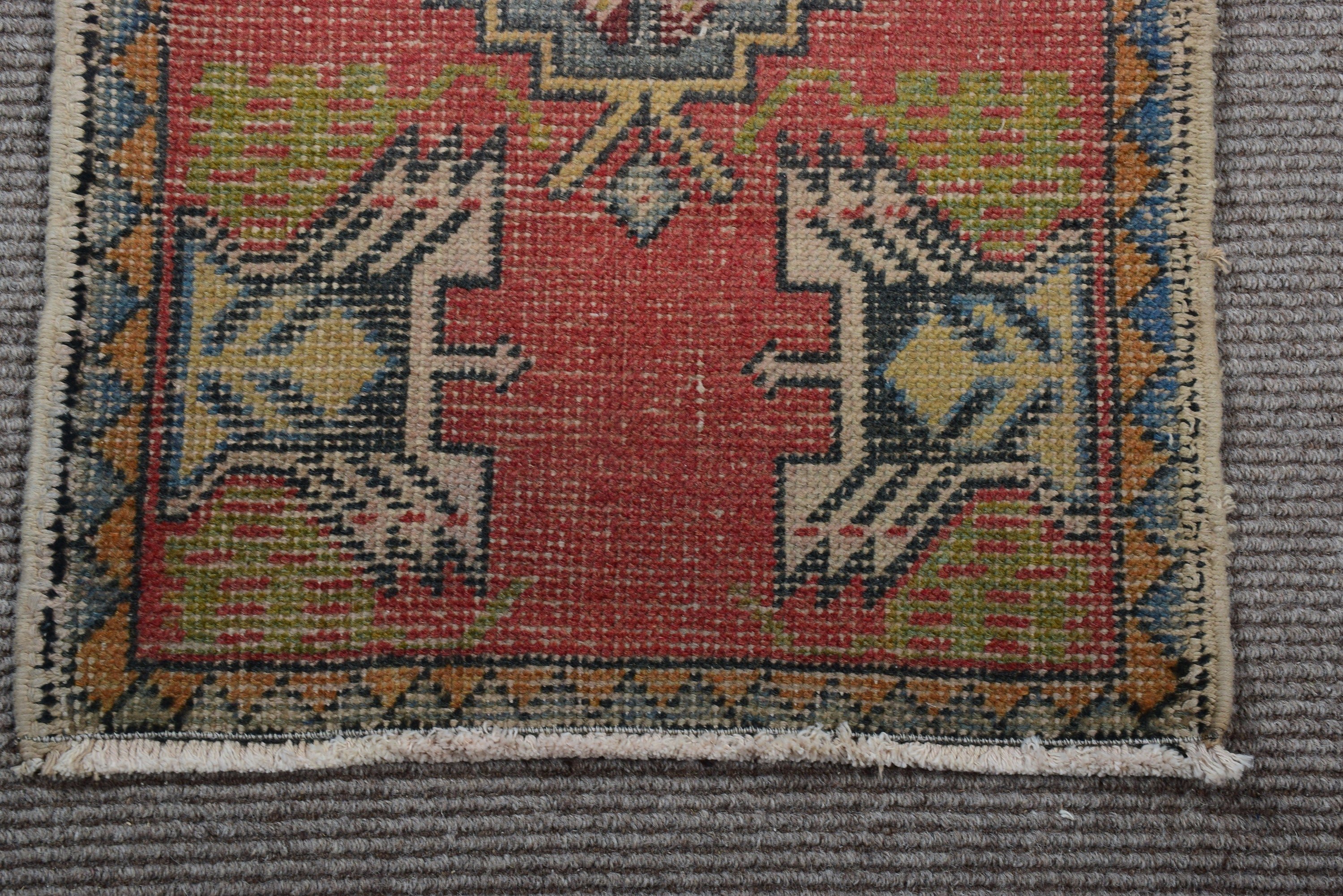 Vintage Rug, 1.7x3.3 ft Small Rugs, Red Antique Rug, Turkish Rugs, Entry Rugs, Kitchen Rugs, Moroccan Rug, Handwoven Rugs, Outdoor Rug