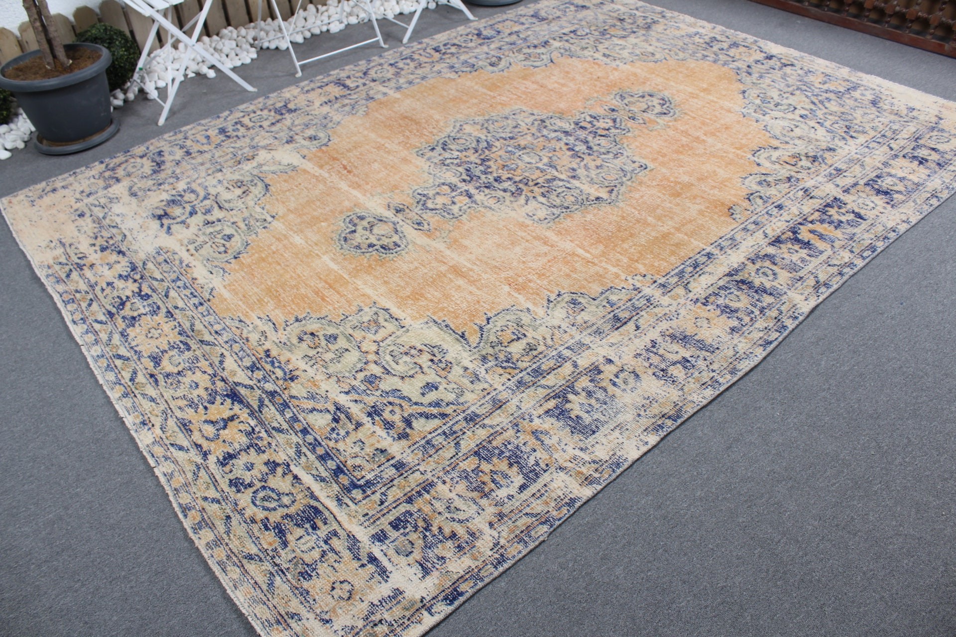 Vintage Rug, 7.3x9.9 ft Oversize Rug, Orange Moroccan Rugs, Old Rug, Dining Room Rugs, Antique Rugs, Wool Rug, Turkish Rug, Living Room Rug