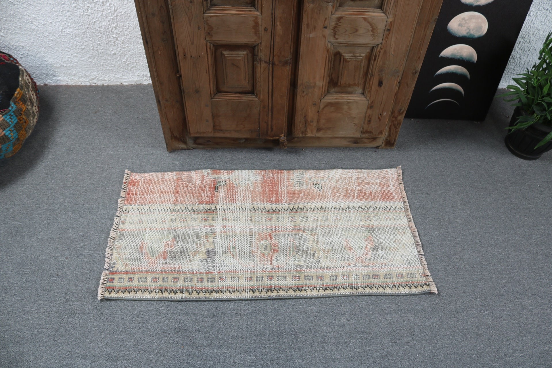 Anatolian Rugs, Orange Modern Rug, Kitchen Rugs, 1.6x3.2 ft Small Rugs, Turkish Rug, Small Vintage Rug, Entry Rugs, Boho Rugs, Vintage Rugs