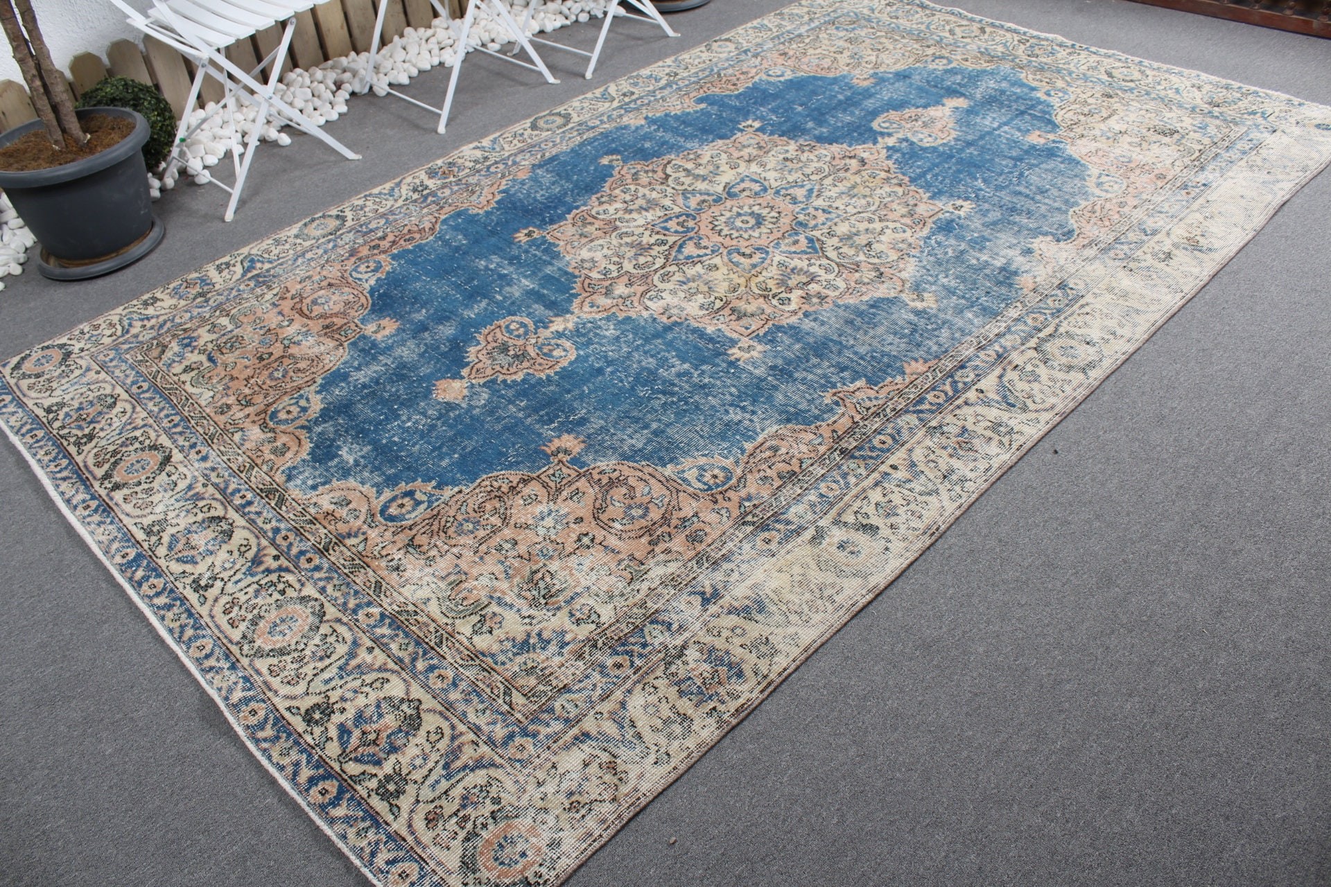 Blue Kitchen Rugs, 6.1x10 ft Large Rug, Bedroom Rug, Turkish Rugs, Living Room Rugs, Vintage Rugs, Boho Rugs, Oushak Rugs