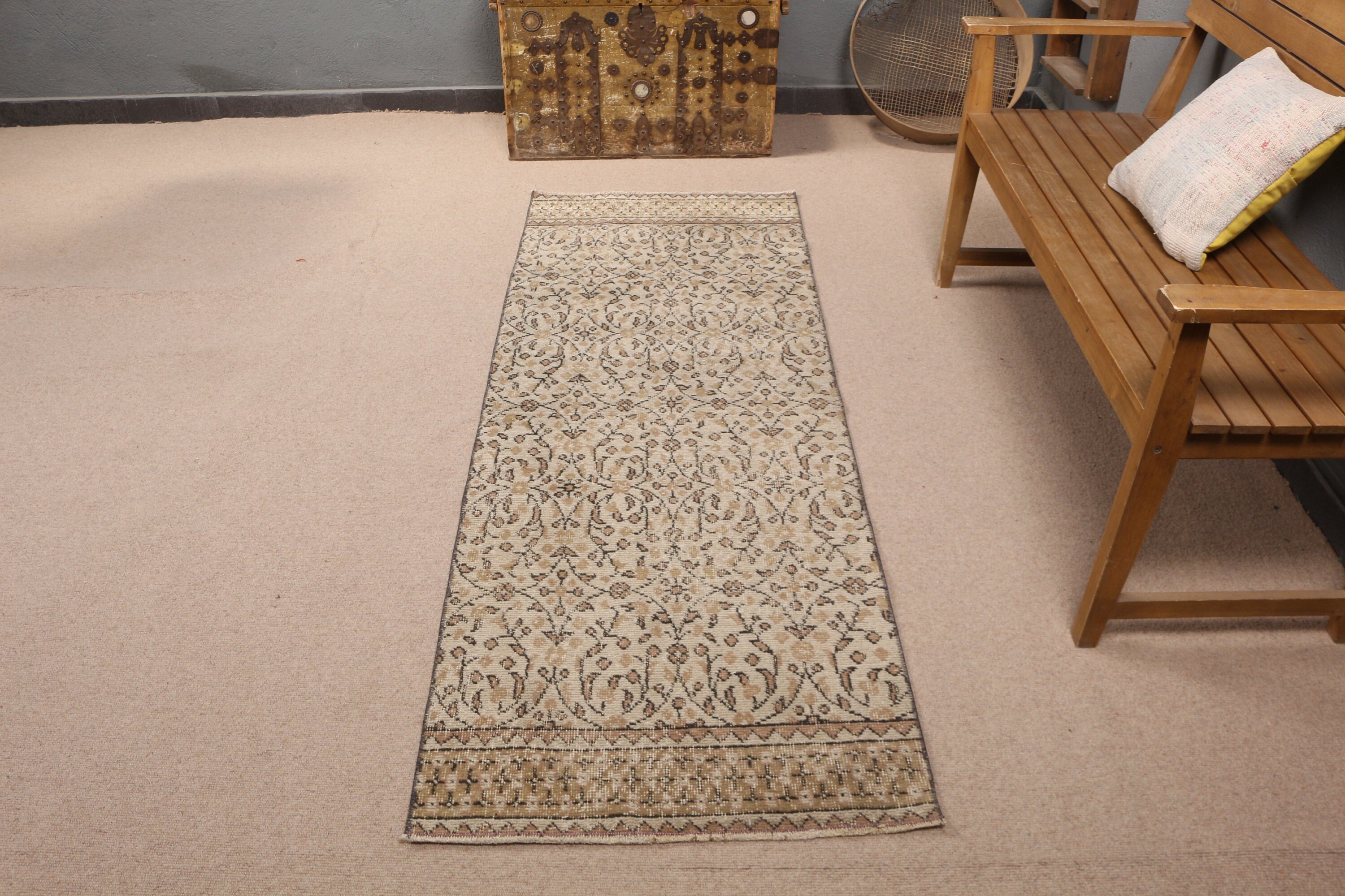 Beige  2.4x6.8 ft Runner Rug, Anatolian Rugs, Rugs for Hallway, Hallway Rugs, Dorm Rug, Kitchen Rug, Vintage Rug, Turkish Rug