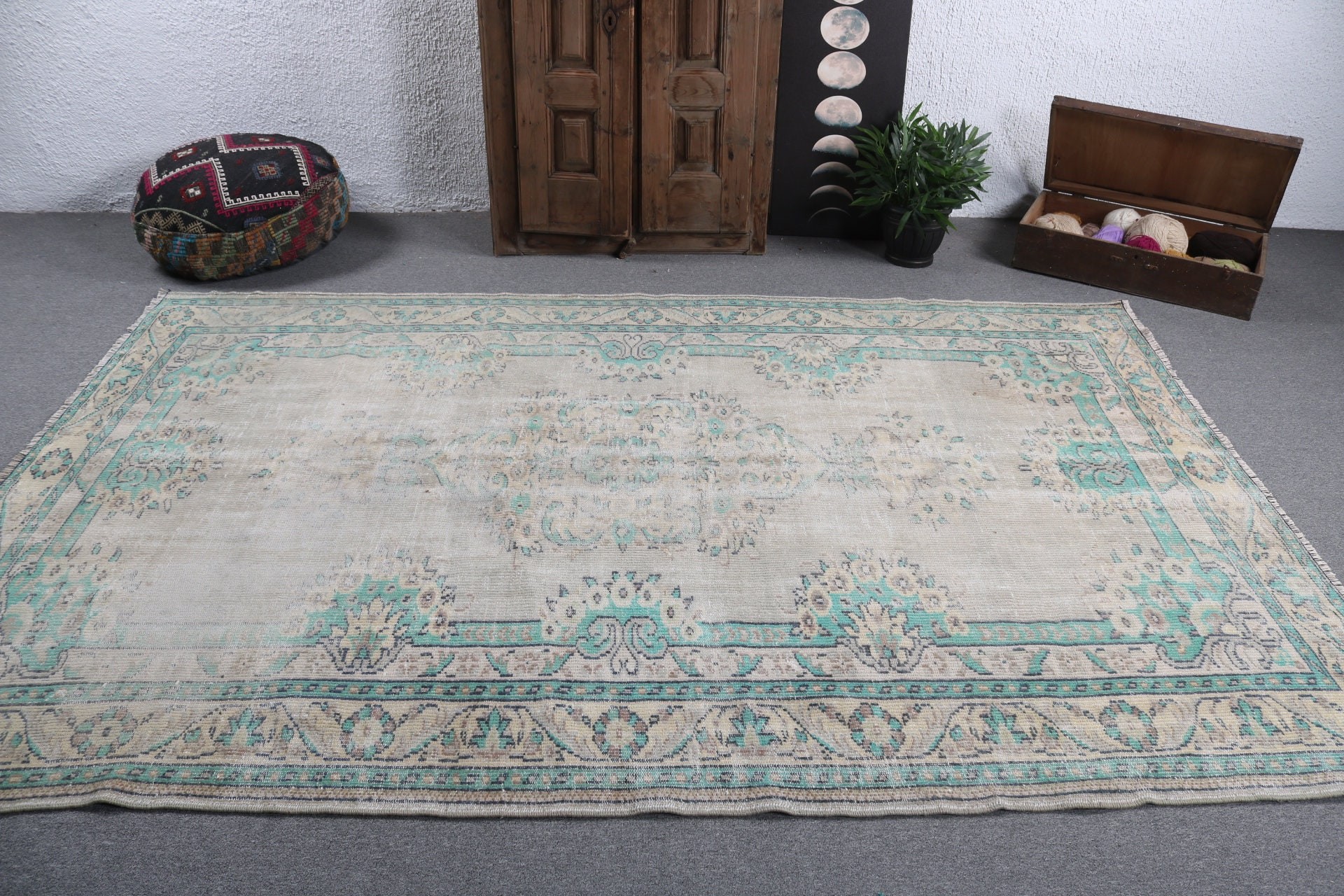 Büyük Vintage Halılar, 6.2x9.3 ft Büyük Halı, Lüks Halı, Vintage Halı, Yer Halısı, Yemek Odası Halıları, Türk Halısı, Kabile Halıları, Bej Mutfak Halısı