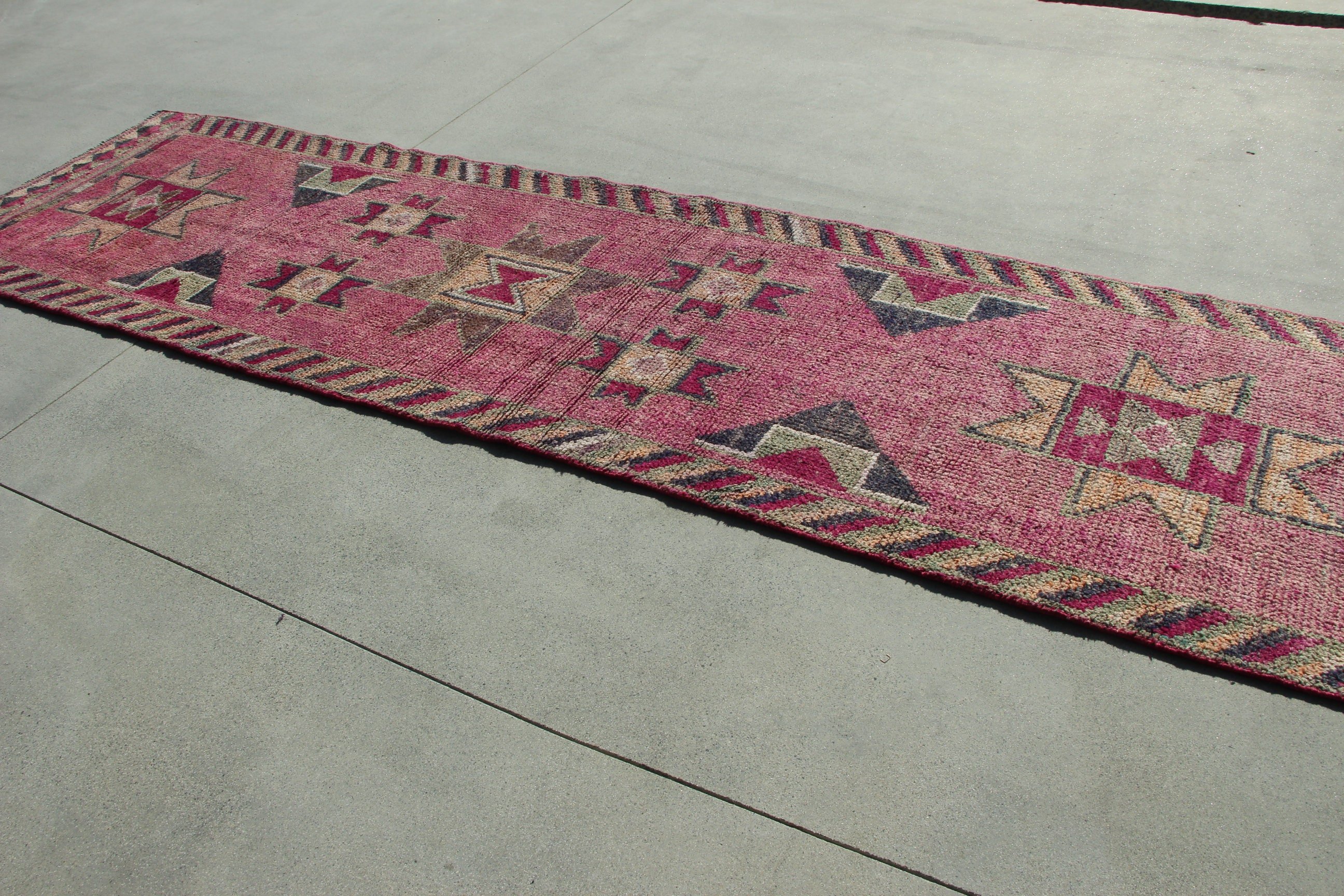 Türk Halıları, Koridor Halıları, Vintage Halı, Boho Halısı, Aztek Halısı, Pembe Lüks Halılar, Koridor Halıları, 3x11.9 ft Yolluk Halıları