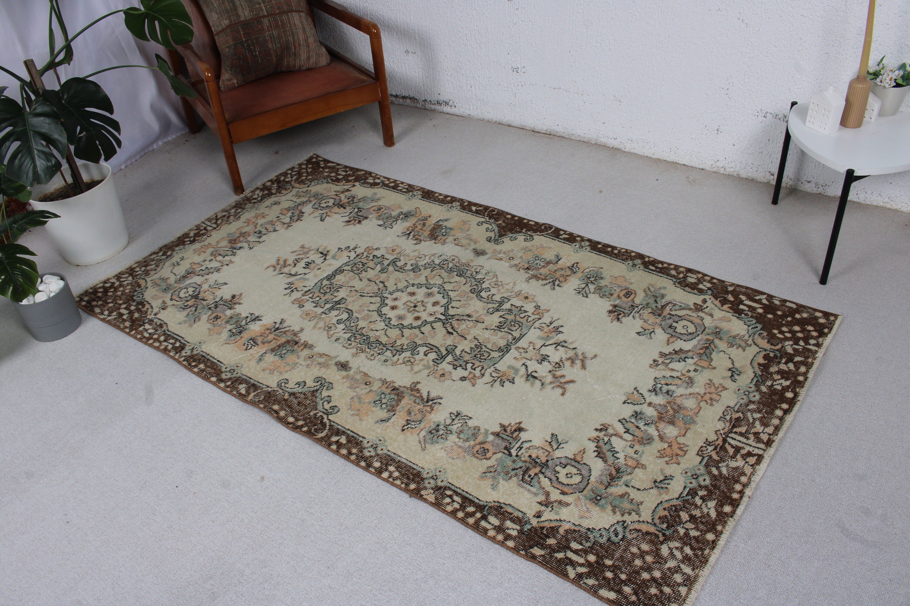 Boho Vurgulu Halılar, Türk Halıları, Vintage Halılar, Çocuk Halısı, 3,5x6,5 ft Vurgulu Halı, Mutfak Halıları, Bej Anadolu Halısı, Fas Halısı