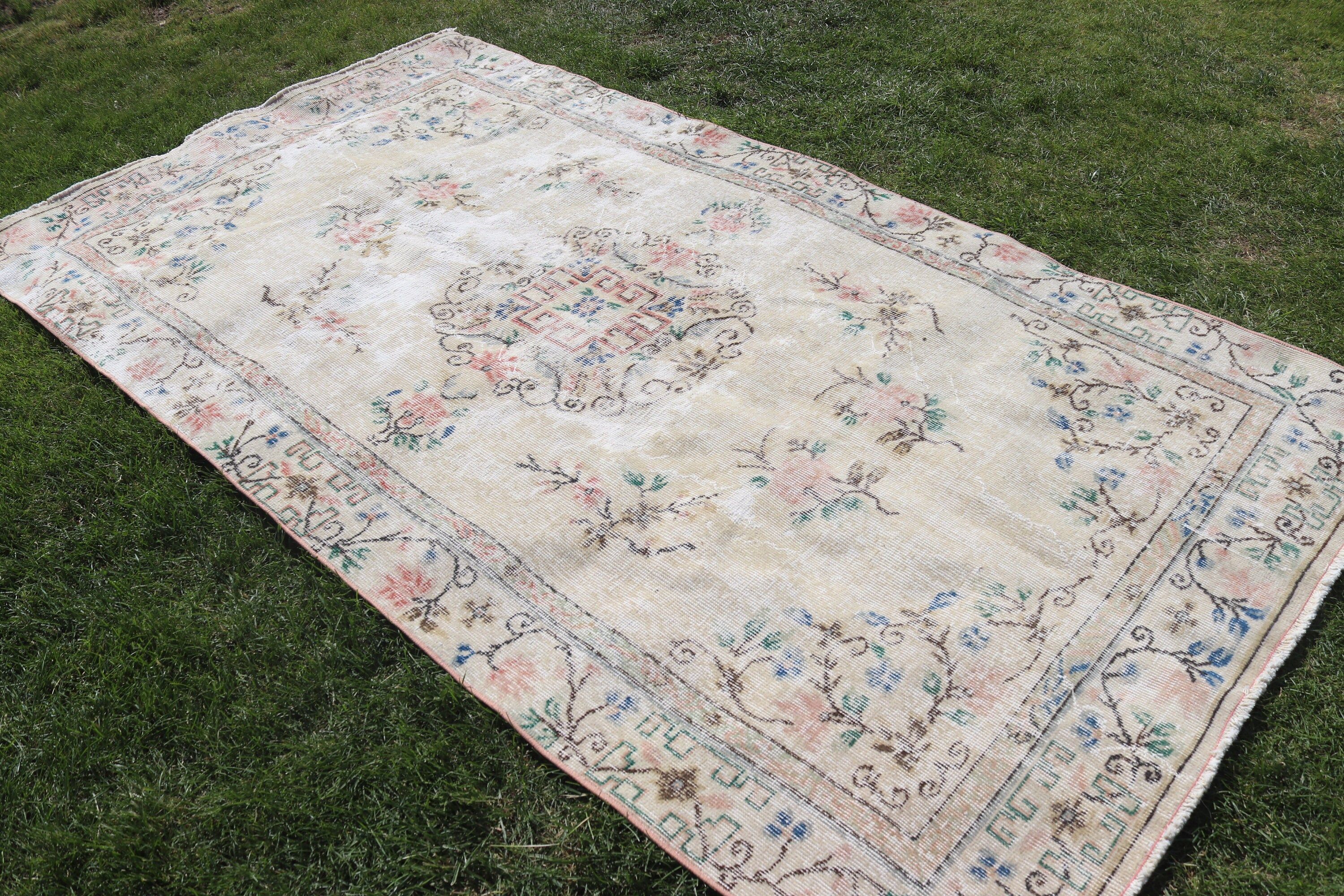 Turkish Rugs, Salon Rugs, Beige Anatolian Rug, Rugs for Salon, Ethnic Rug, Vintage Rug, 4.8x8.7 ft Large Rugs, Modern Rugs, Bedroom Rug