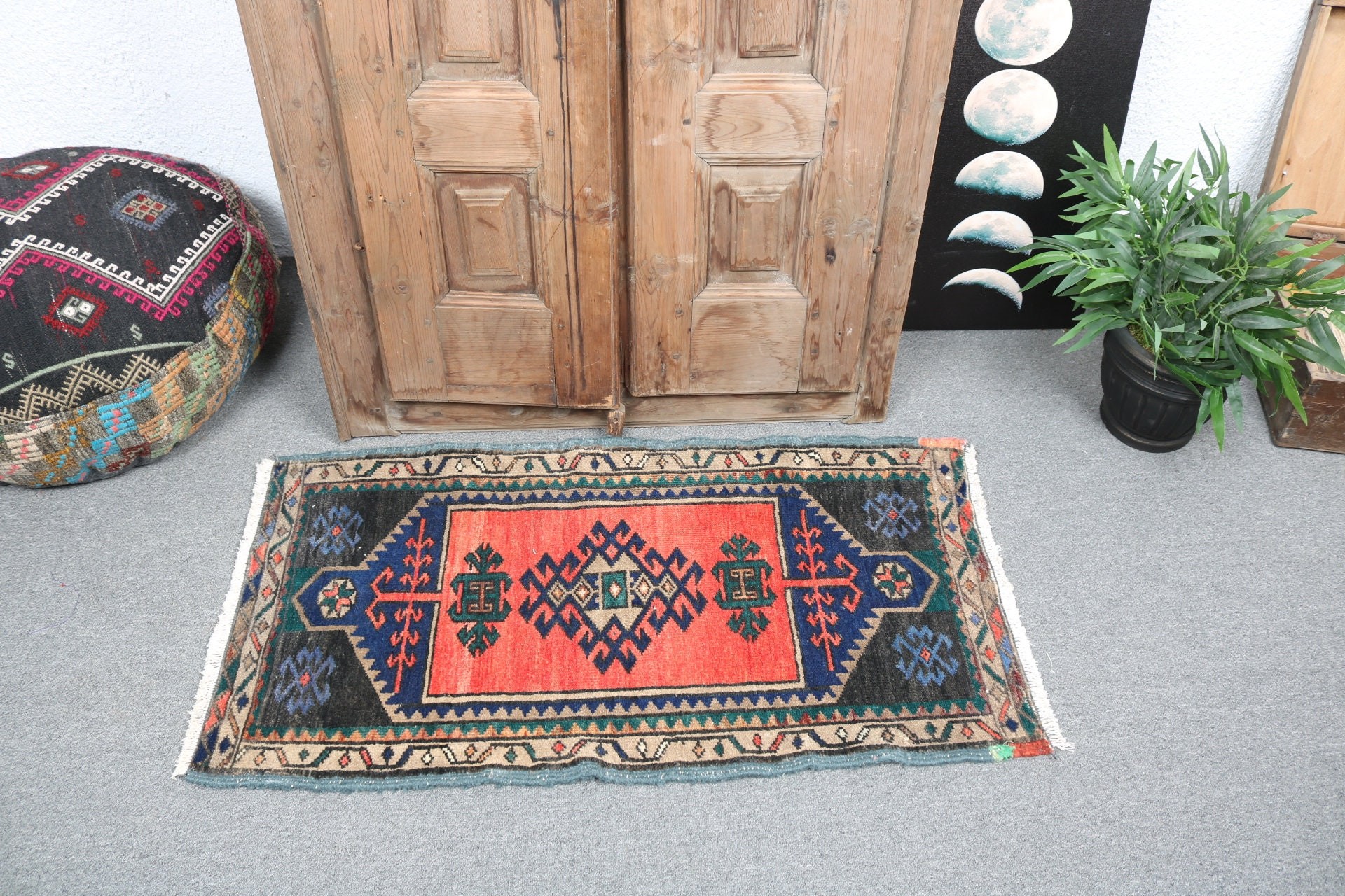 1.9x3.5 ft Small Rug, Modern Rug, Oriental Rug, Turkish Rugs, Red Neutral Rugs, Vintage Rug, Car Mat Rugs, Bathroom Rug, Bedroom Rugs