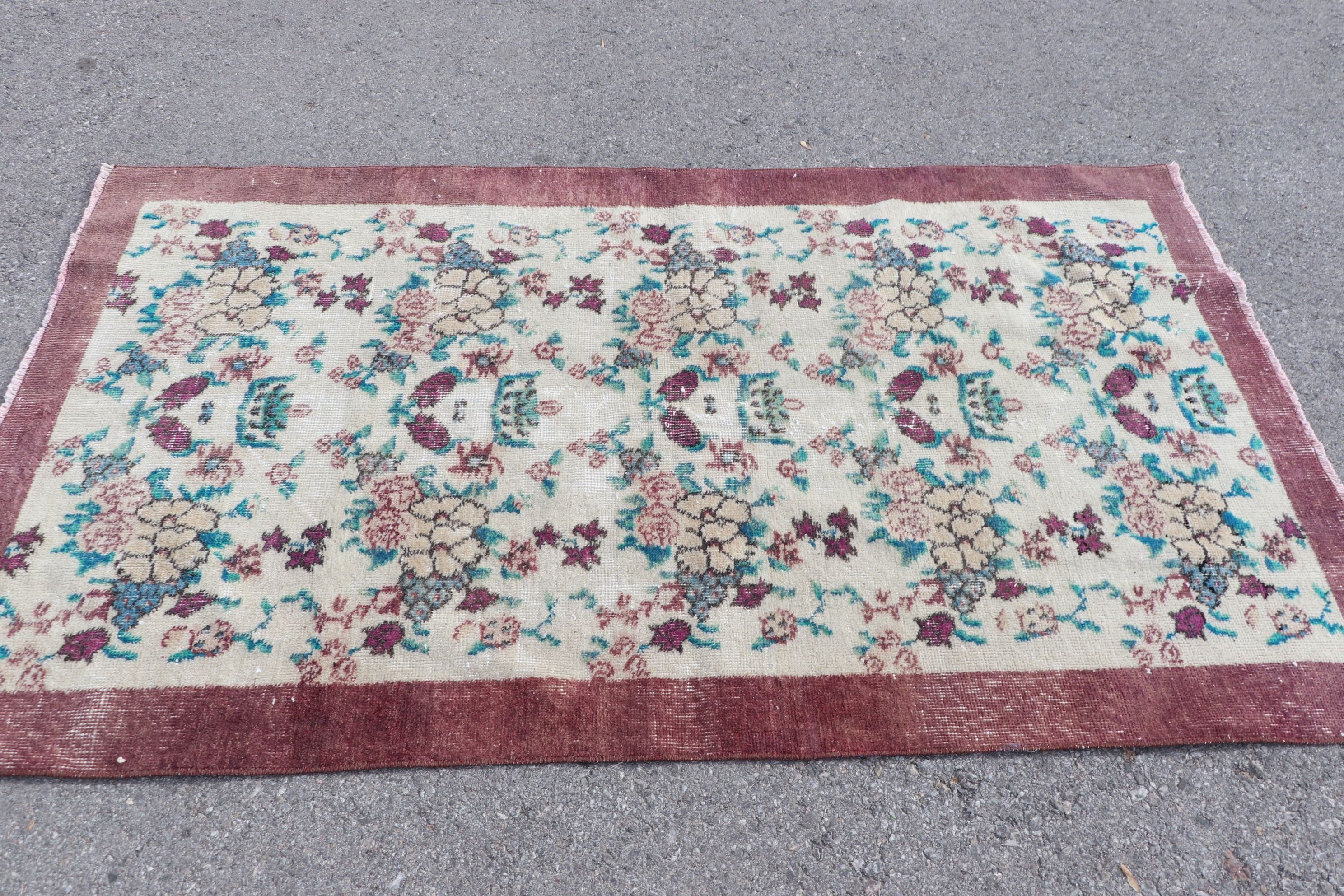 Old Rug, Turkish Rug, Antique Rugs, Vintage Rugs, Kitchen Rugs, Cool Rug, 3.5x6.3 ft Accent Rug, Rugs for Entry, Nursery Rug, Red Cool Rug