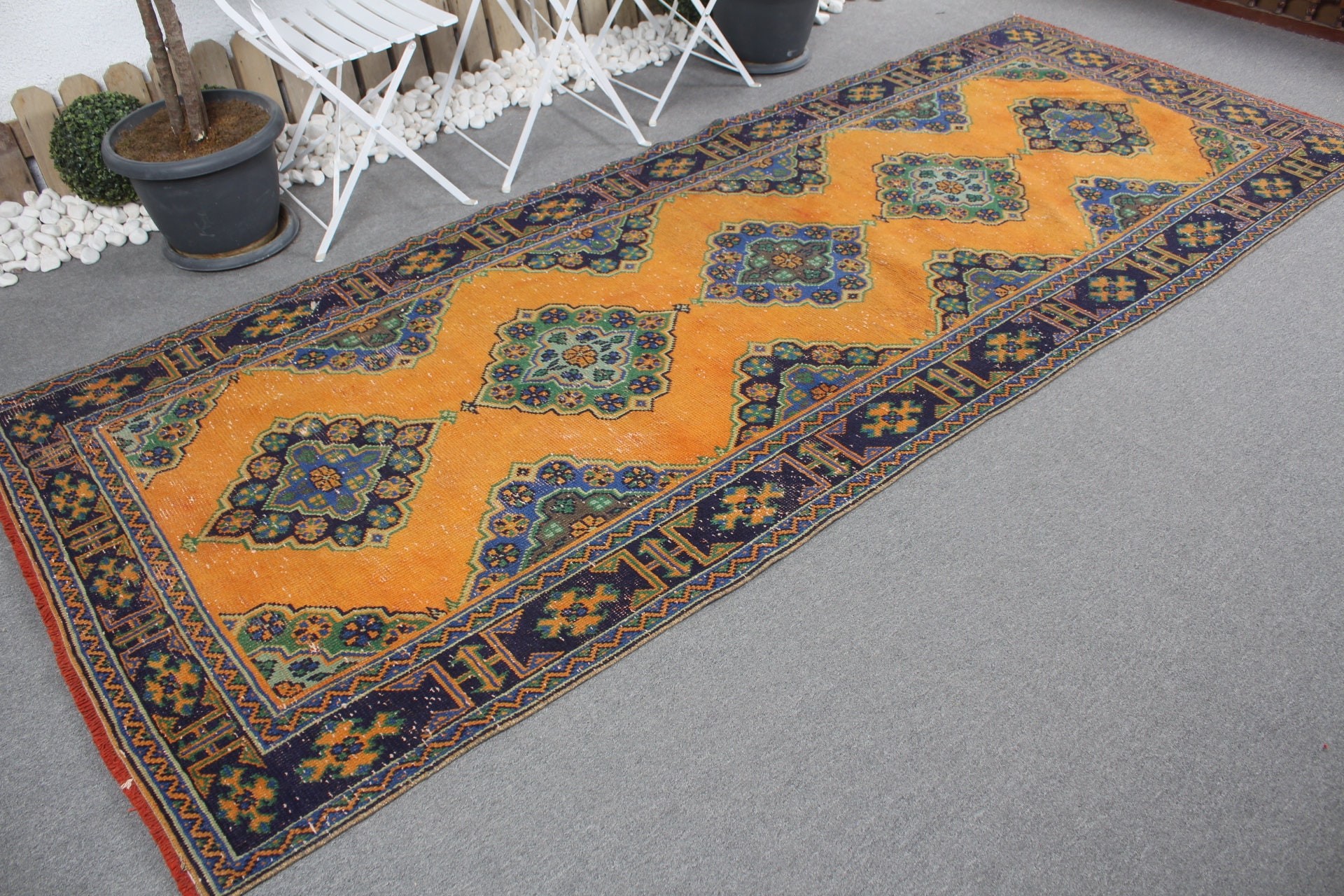 Stair Rugs, Turkish Rug, 4.3x11.3 ft Runner Rugs, Orange Bedroom Rug, Corridor Rug, Oriental Rug, Vintage Rugs, Nomadic Rug