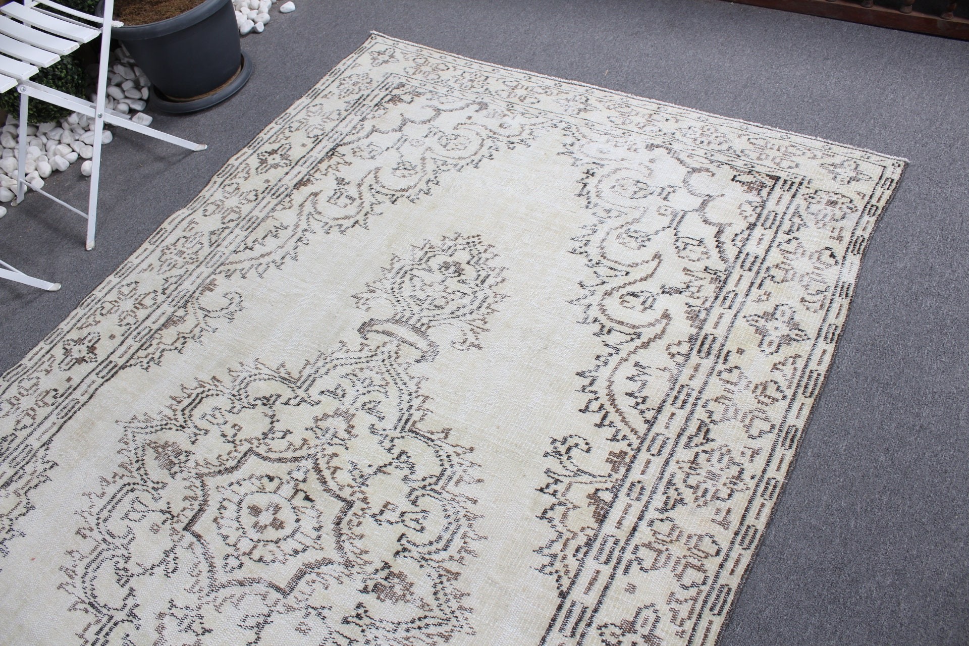 Vintage Halı, Yer Halıları, 5.5x8.7 ft Büyük Halı, Yün Halı, Yemek Odası Halısı, Salon Halıları, Bej Ev Dekor Halısı, Türk Halısı, Ev Dekor Halısı