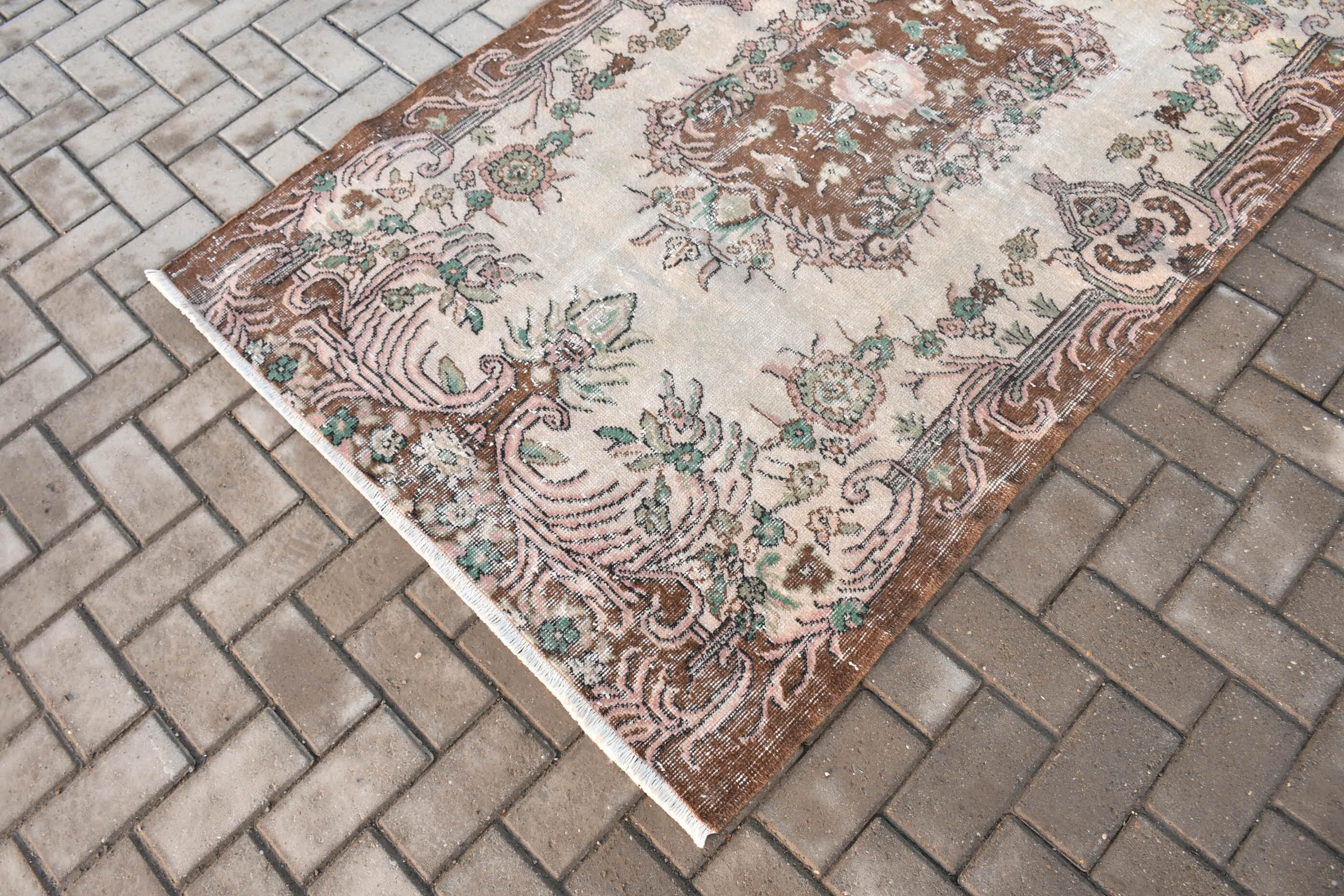 Turkish Rug, Vintage Rug, Rugs for Kitchen, Indoor Rug, Oriental Rugs, 4x6.9 ft Area Rug, Beige Oriental Rugs, Floor Rug, Oushak Rug