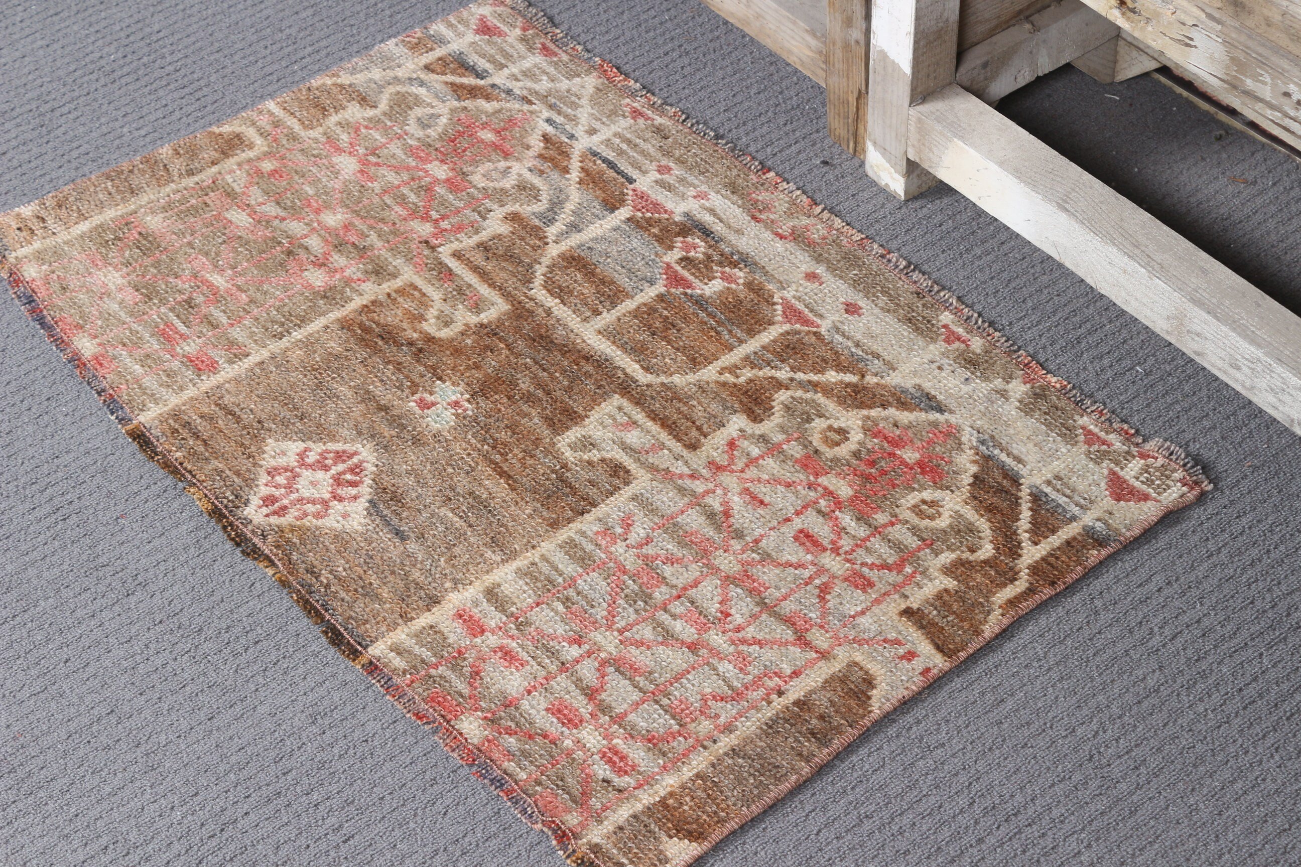 Car Mat Rugs, Vintage Rugs, Rugs for Entry, Turkish Rug, 1.6x2.5 ft Small Rug, Bedroom Rug, Entry Rugs, Brown Oriental Rug, Wool Rugs