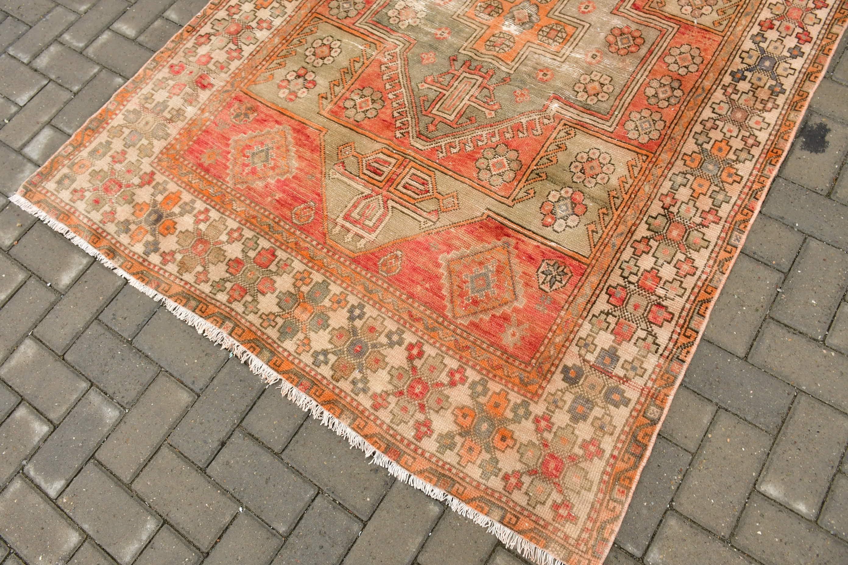 Oushak Halı, 4.7x6.7 ft Alan Halısı, Vintage Halı, Yer Halıları, Yatak Odası Halısı, Yemek Odası Halıları, Mutfak Halısı, Türk Halısı, Kırmızı Ev Dekor Halısı