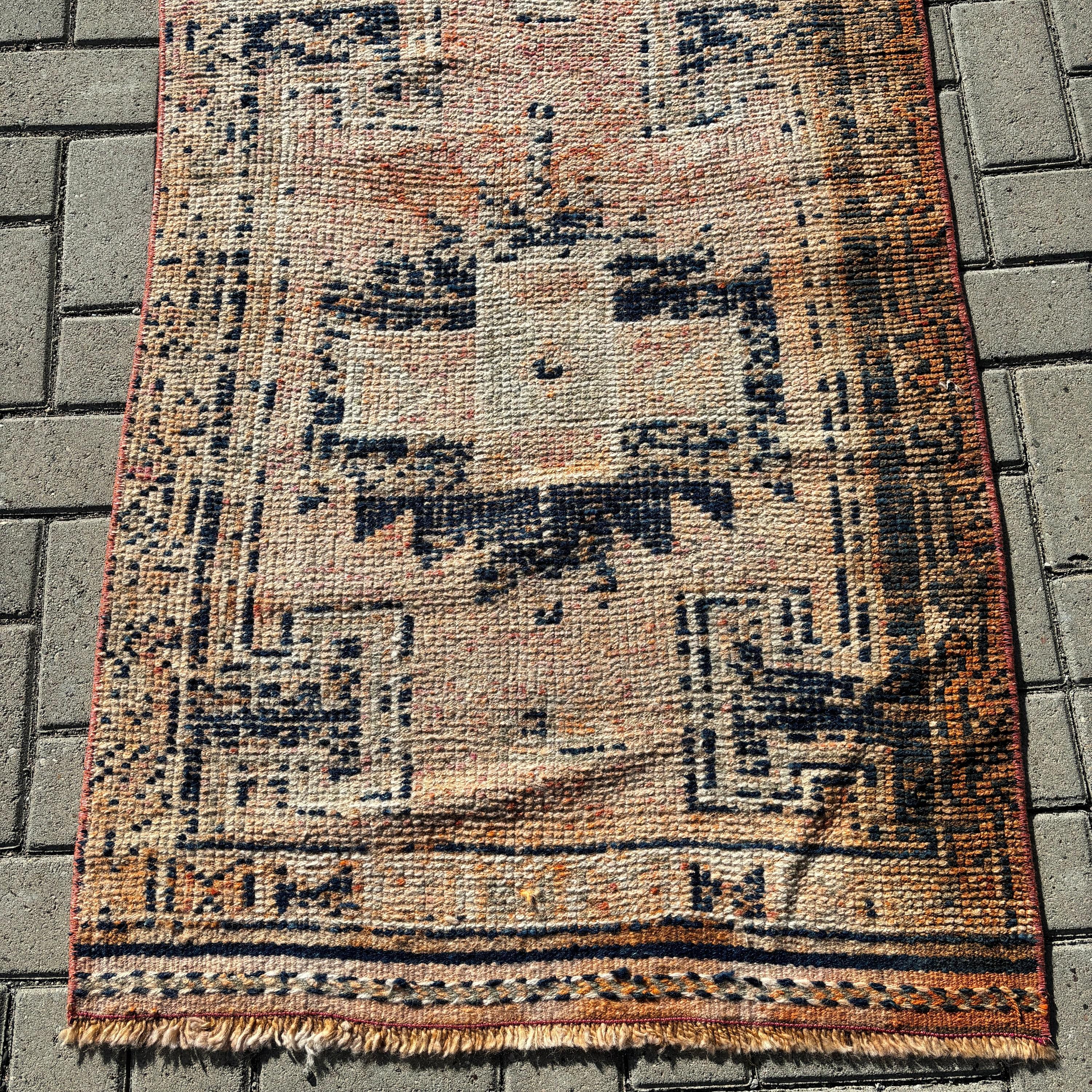 Koridor Halıları, Turuncu Geometrik Halılar, 2,7x10,2 ft Yolluk Halısı, Türkiye Halısı, Türk Halıları, Mutfak Halısı, Modern Halı, Vintage Halı