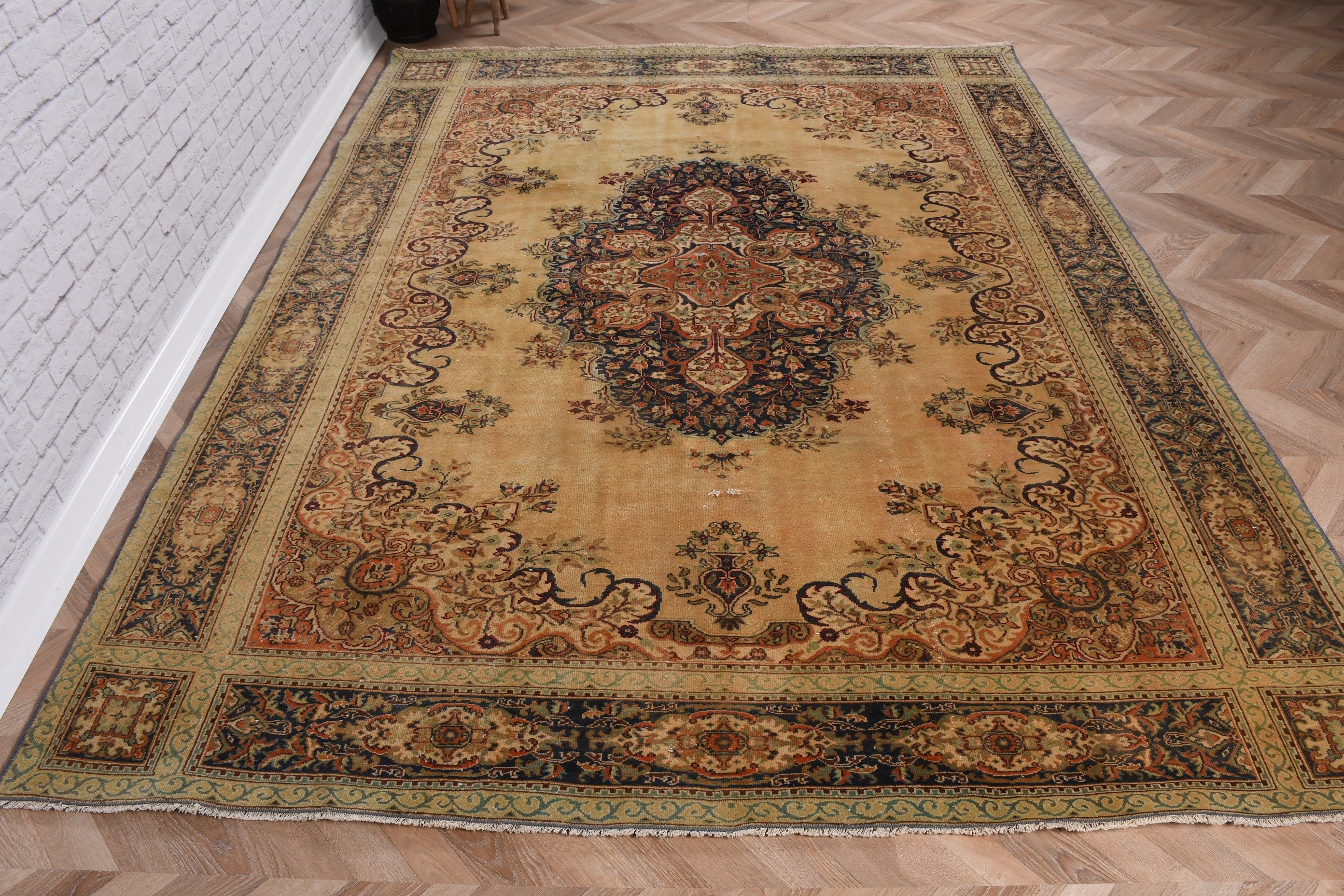 Büyük Oushak Halısı, Türk Halıları, 6,5x8,3 ft Büyük Halılar, Açıklama Halısı, Mavi Anadolu Halıları, Yer Halıları, Vintage Halılar, Oturma Odası Halısı