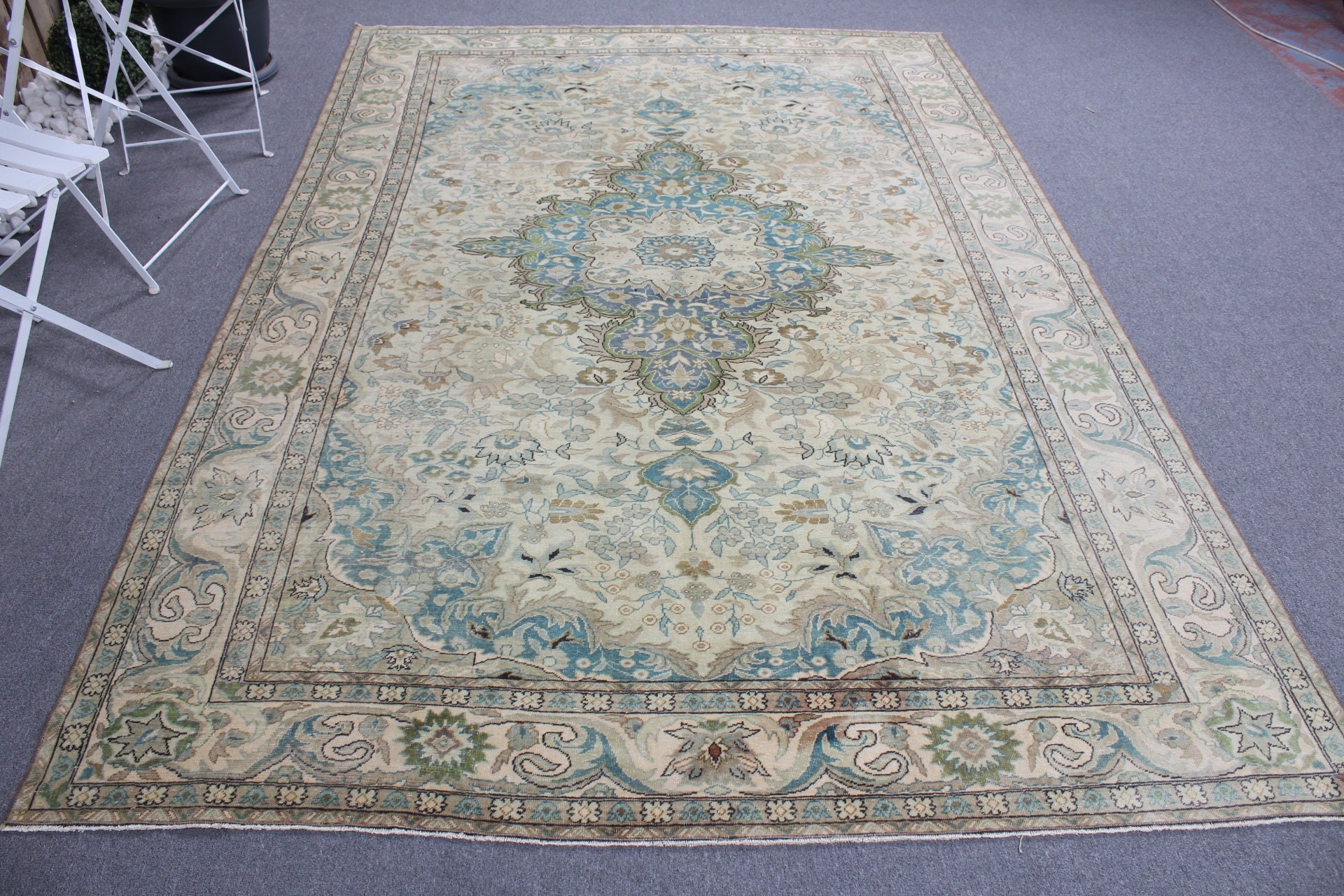 Yeşil Soğuk Halı, Türk Halısı, Bohem Halısı, Yer Halıları, Salon Halısı, 6,3x9,5 ft Büyük Halılar, Oryantal Halı, Vintage Halı, Yemek Odası Halıları