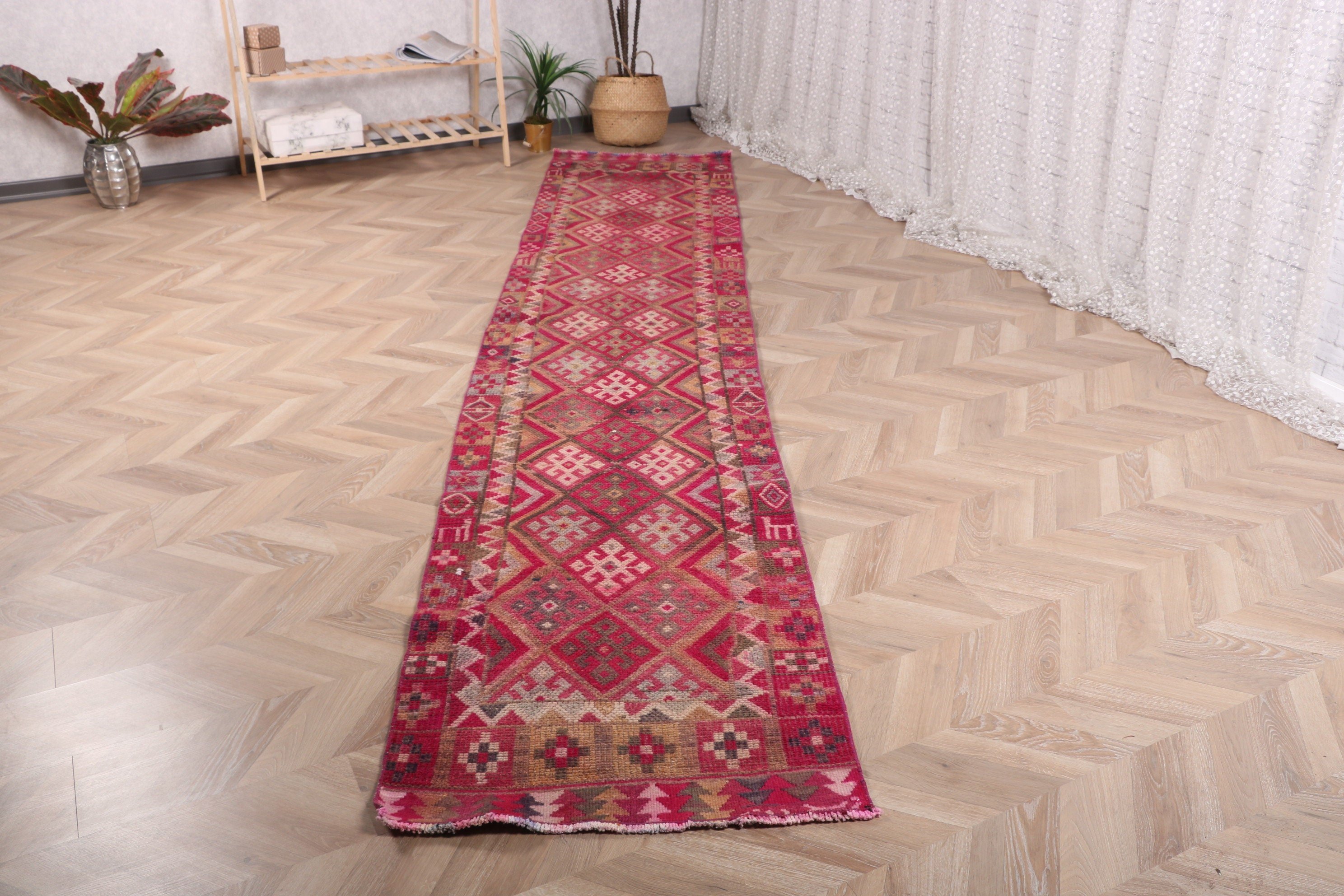 Oryantal Halı, Türk Halıları, Yün Halı, Mutfak Halıları, Vintage Halılar, Pembe Fas Halıları, Beni Ourain Yolluk Halıları, 2,5x12,2 ft Yolluk Halısı