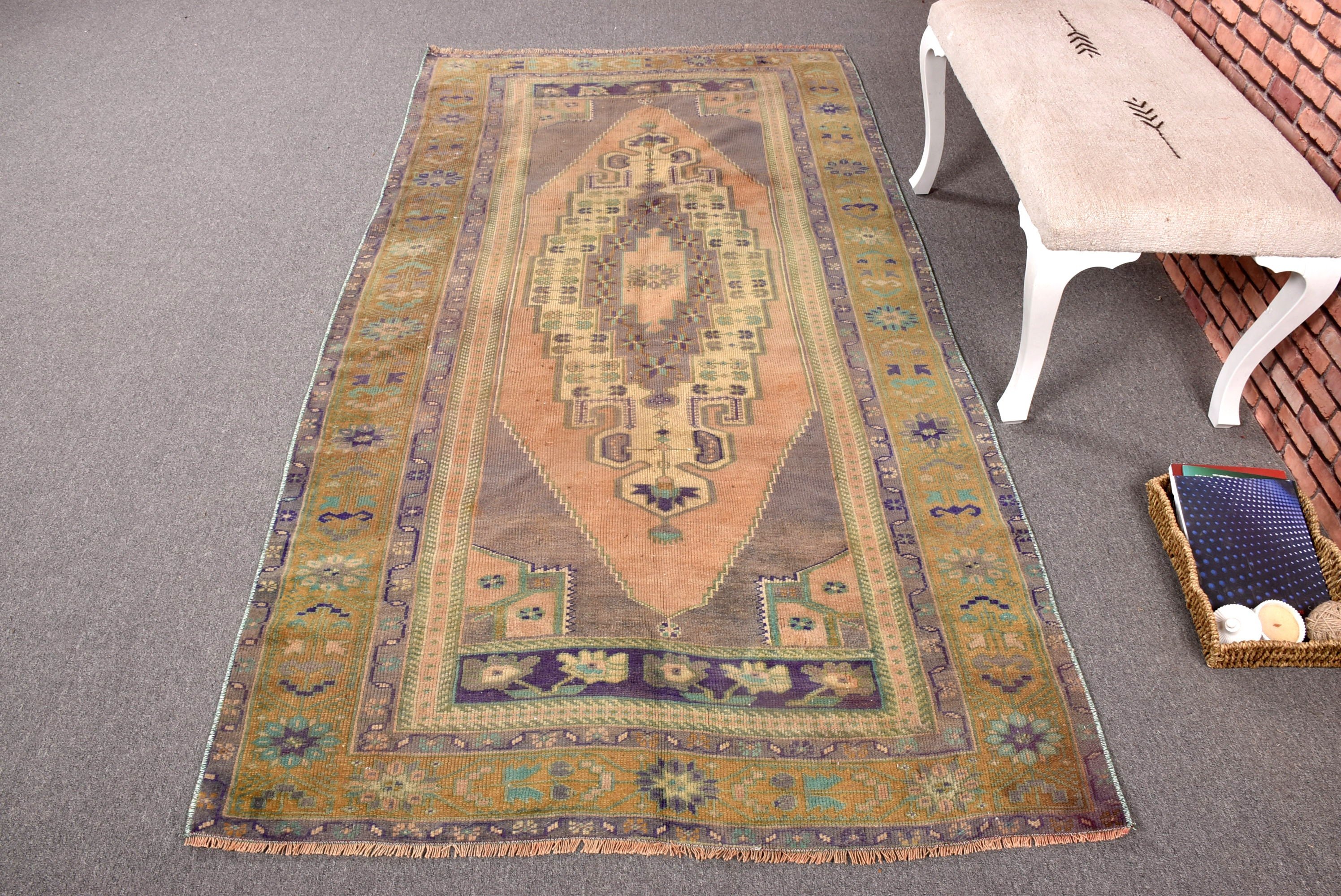 Oushak Bölge Halıları, Vintage Halı, 4,1x8 ft Alan Halısı, Boho Bölge Halıları, Türk Halıları, El Dokuma Halılar, Modern Halılar, Bildiri Halısı, Yeşil Boho Halı