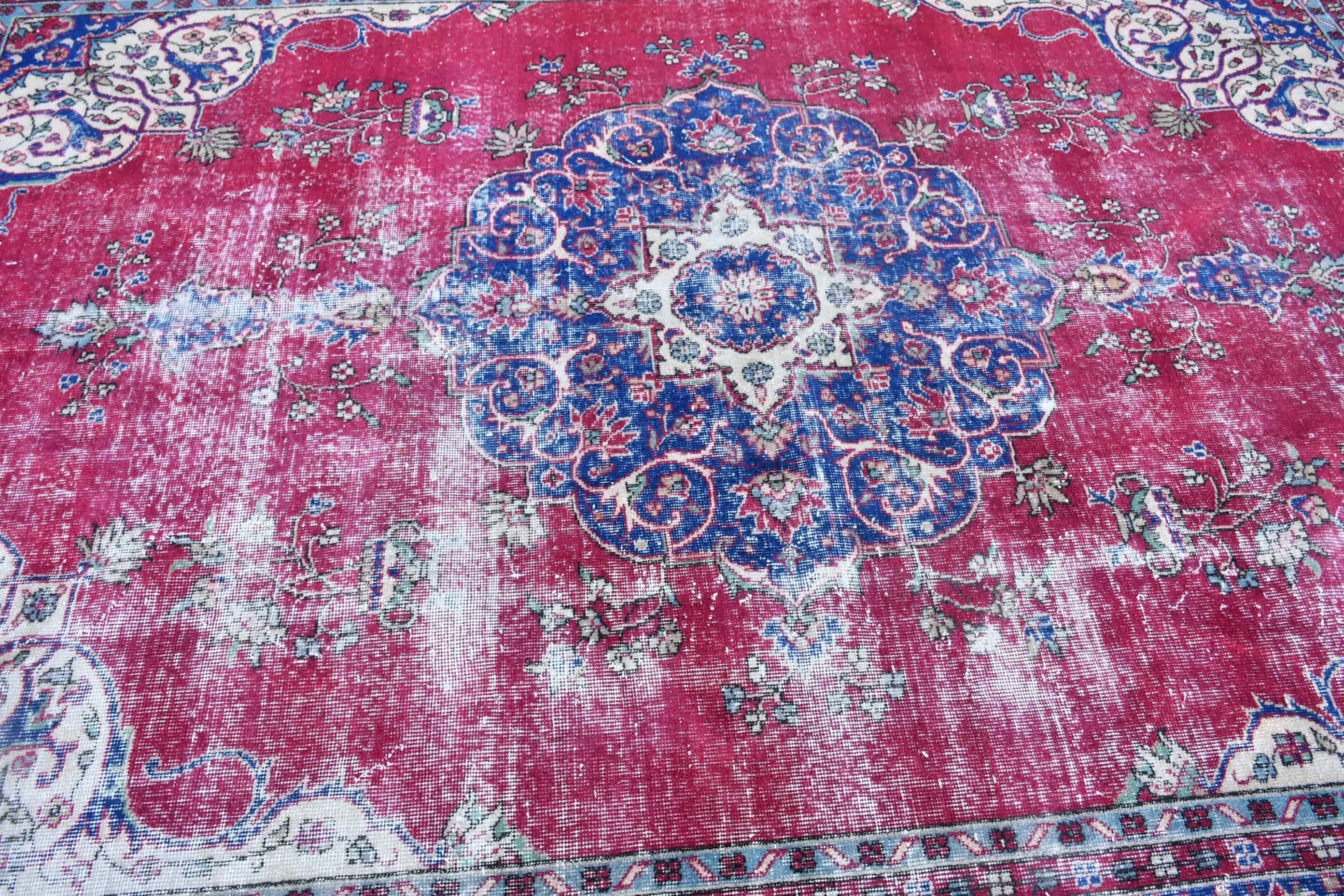 Muted Rug, Bedroom Rug, Vintage Rugs, Moroccan Rugs, 7.3x9.3 ft Large Rug, Salon Rug, Turkish Rug, Red Moroccan Rug, Living Room Rug