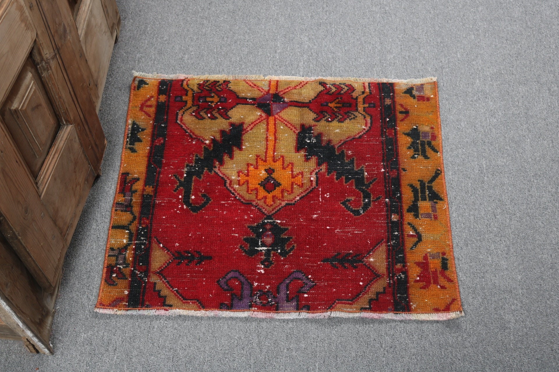 Kırmızı Antika Halı, Harika Halılar, 2.3x1.9 ft Küçük Halı, Türk Halısı, Vintage Halılar, Mutfak Halısı, Yatak Odası Halıları, Düz Dokuma Halı, Küçük Boho Halıları