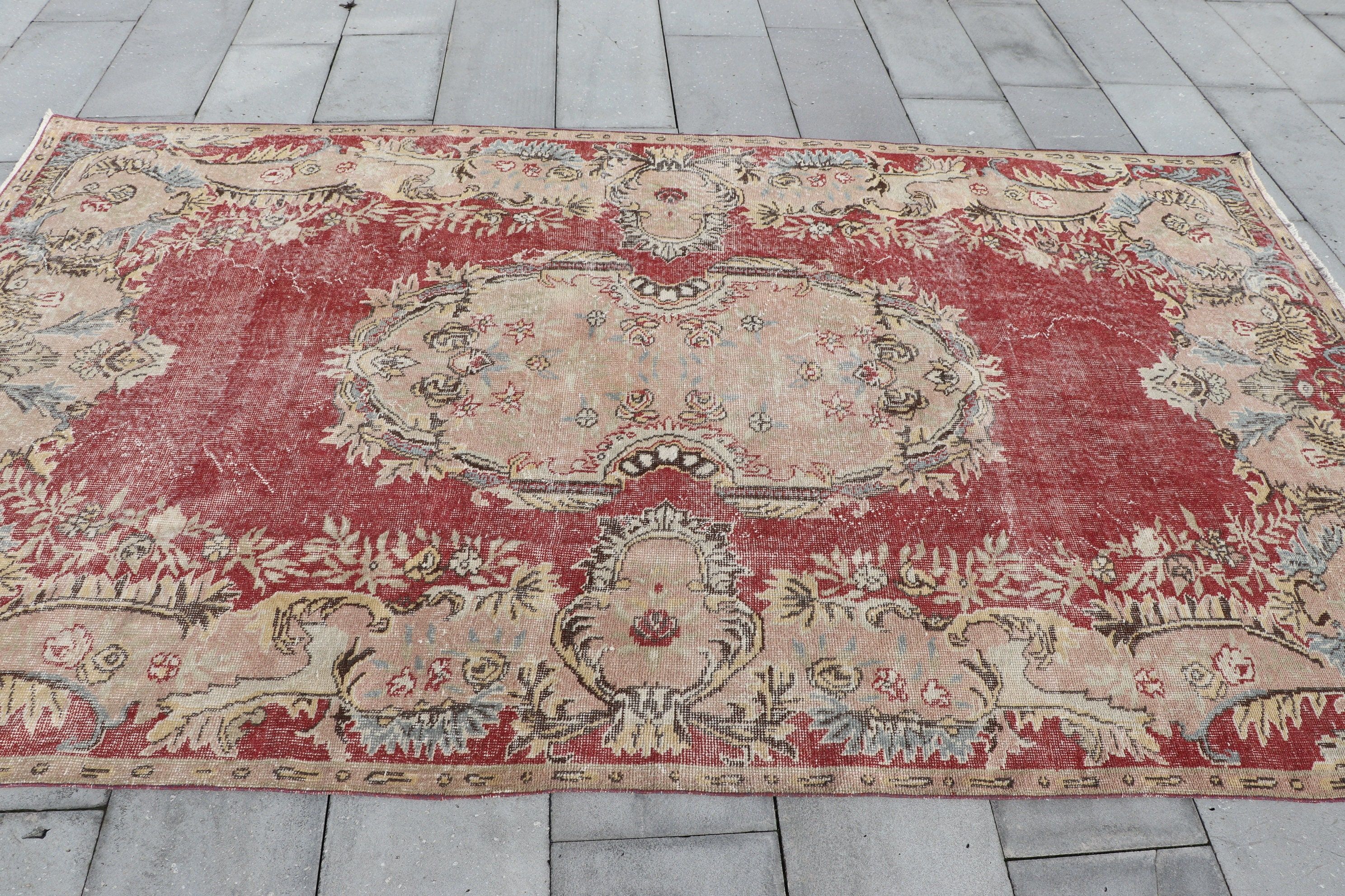 Bedroom Rug, Salon Rugs, Vintage Rug, Rugs for Salon, Oushak Rug, Turkish Rug, Anatolian Rug, Red  5.7x9.8 ft Large Rugs