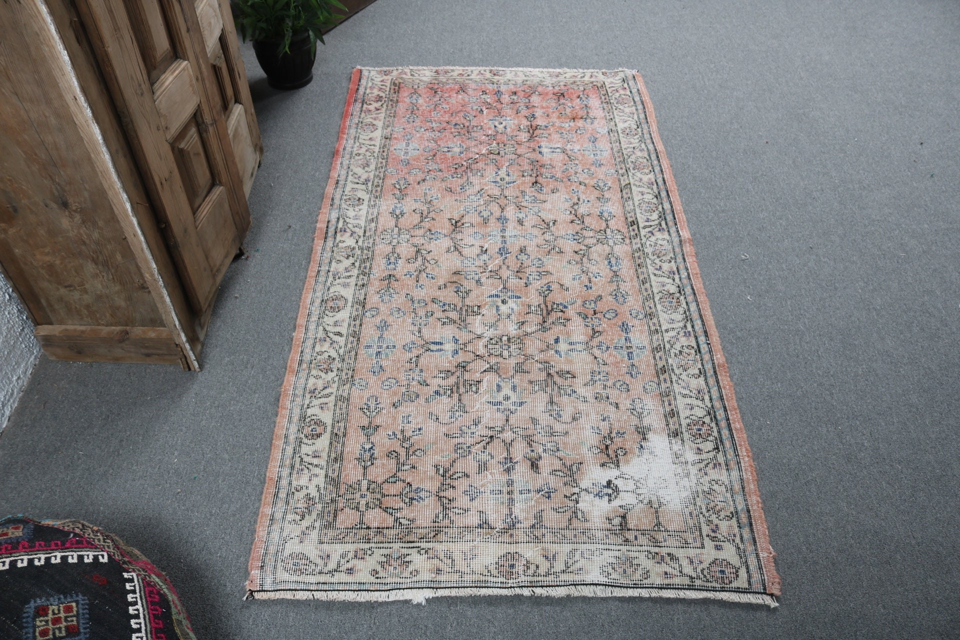 Rugs for Entry, Home Decor Rugs, Geometric Rugs, Decorative Rugs, Orange Floor Rug, 3.2x6.2 ft Accent Rug, Vintage Rug, Turkish Rug