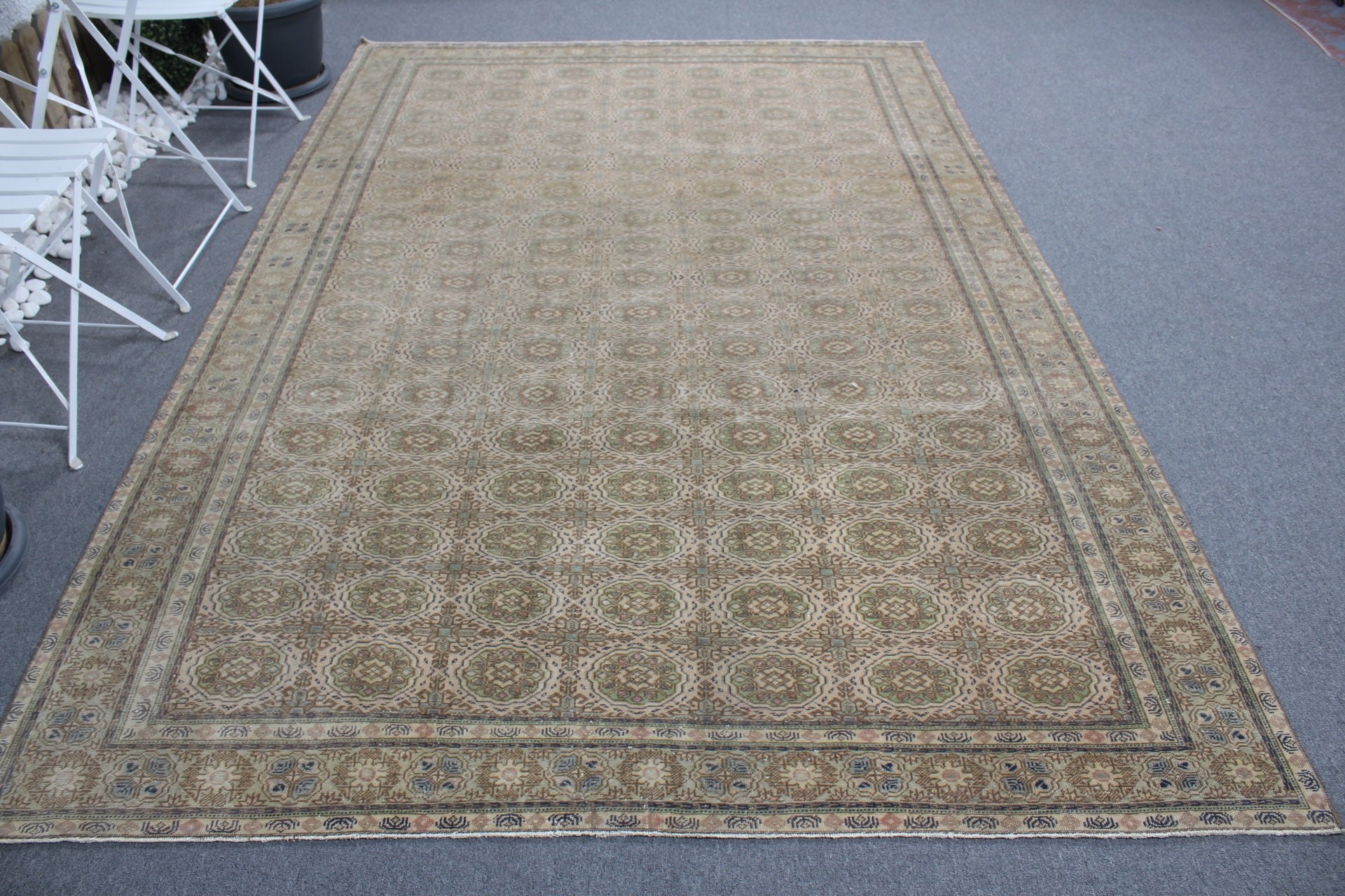 Green Wool Rugs, Bedroom Rugs, Turkish Rugs, Home Decor Rugs, Dining Room Rug, 6.3x9.3 ft Large Rug, Pale Rug, Vintage Rug