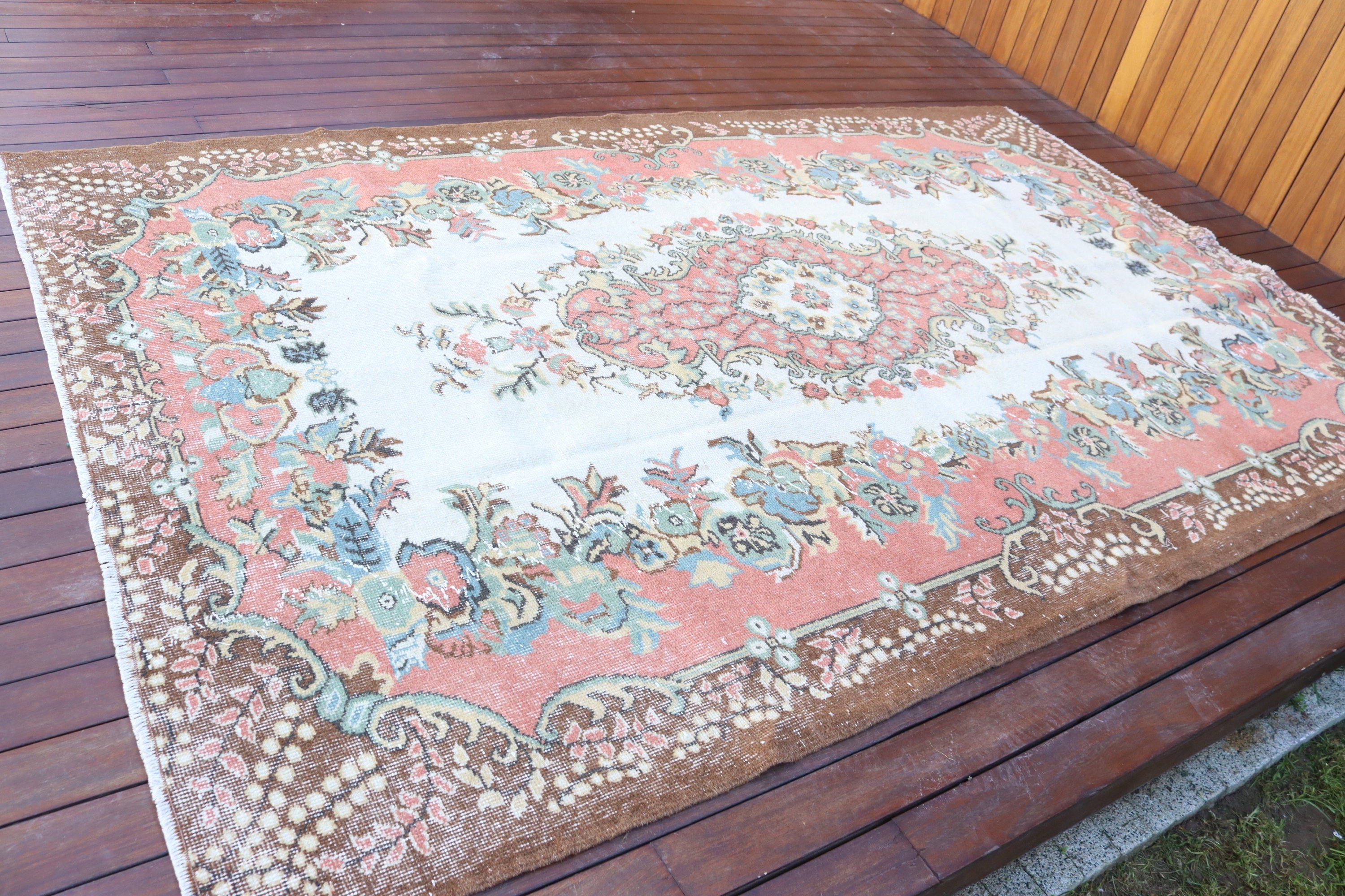 Türk Halısı, 5.9x9.3 ft Büyük Halılar, Vintage Halı, Boho Halı, Büyük Vintage Halılar, Yer Halıları, Pembe Nötr Halı, Türkiye Halısı, Yemek Odası Halısı