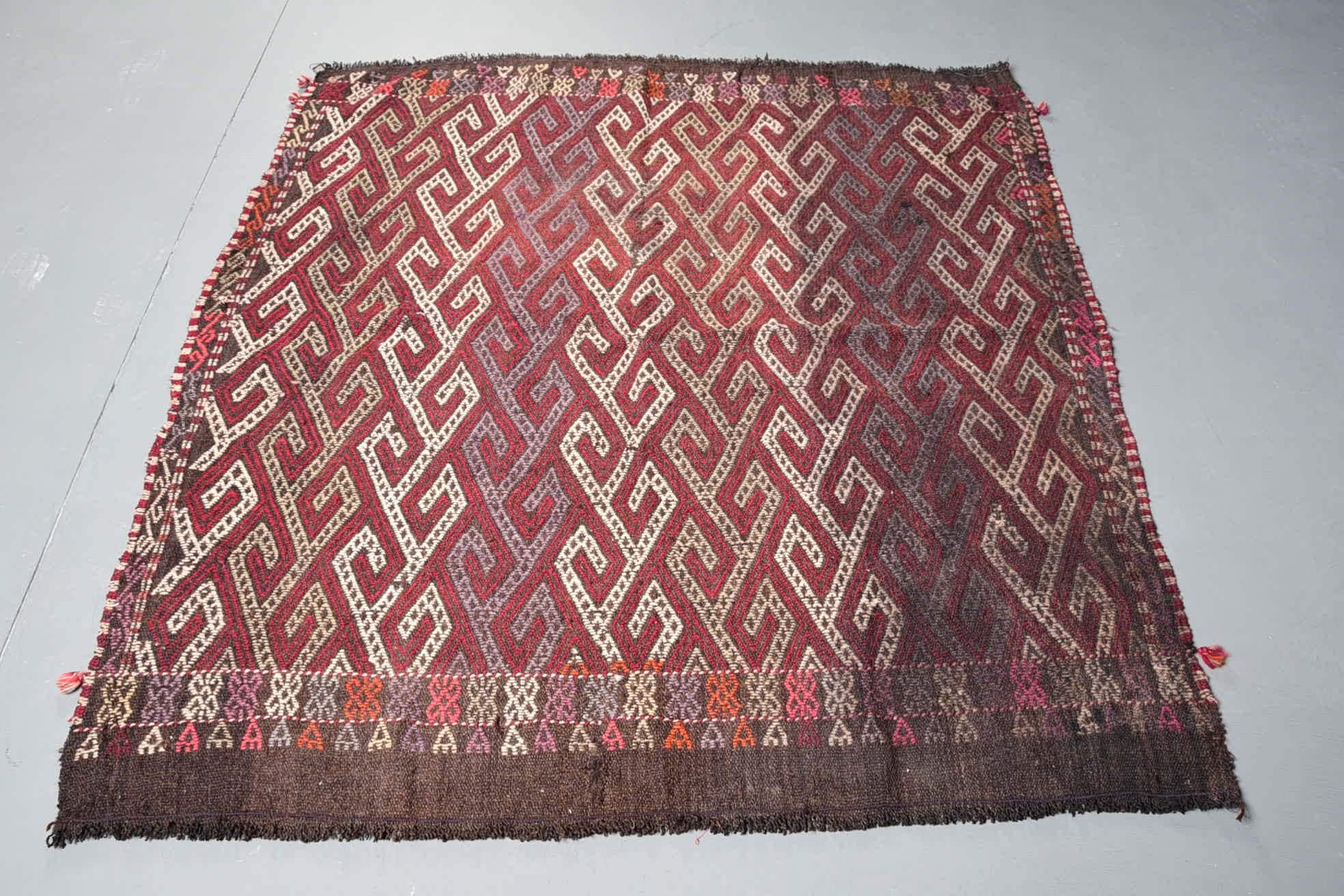 Yatak Odası Halıları, Kilim, Türk Halısı, Mutfak Halıları, Boho Halıları, Yün Halısı, Vintage Dekor Halısı, Vintage Halısı, Çocuk Odası Halıları, 4,9x5,2 ft Alan Halıları