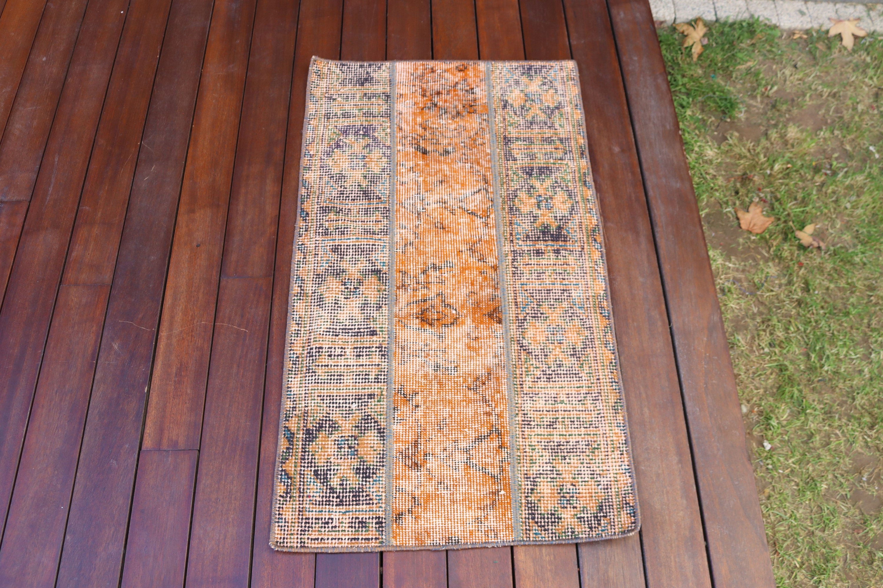 Yer Halıları, El Dokuma Halı, 1,7x3,1 ft Küçük Halı, Vintage Halı, Türk Halıları, Mutfak Halıları, Turuncu Soğuk Halılar, Banyo Halıları, Çocuk Odası Halıları