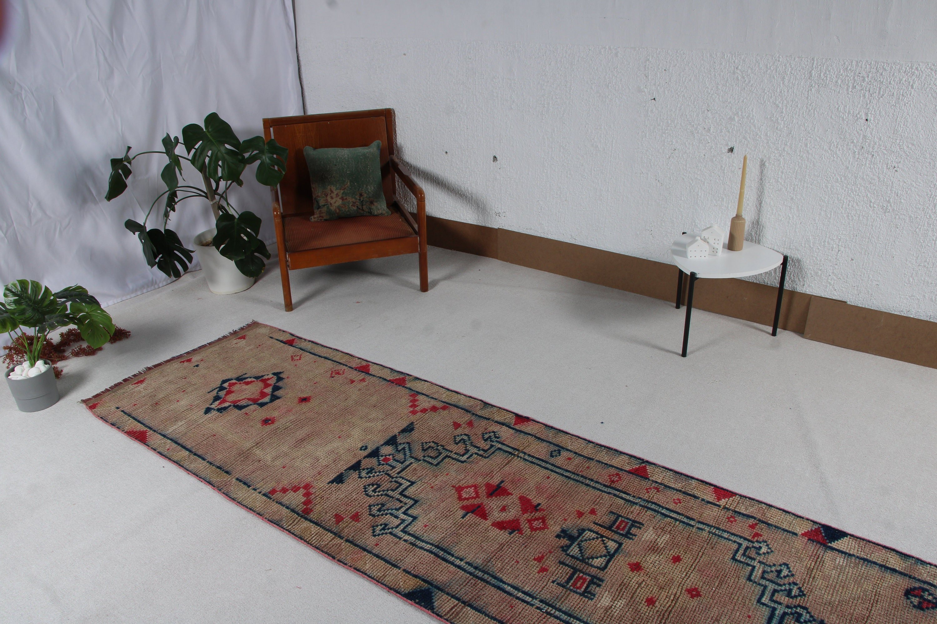 Fas Halıları, Yün Halılar, 2,9x11,9 ft Koşucu Halısı, Merdiven Halıları, Bohem Halısı, Kahverengi Açıklama Halısı, Vintage Halı, Türk Halısı, Koridor Halıları