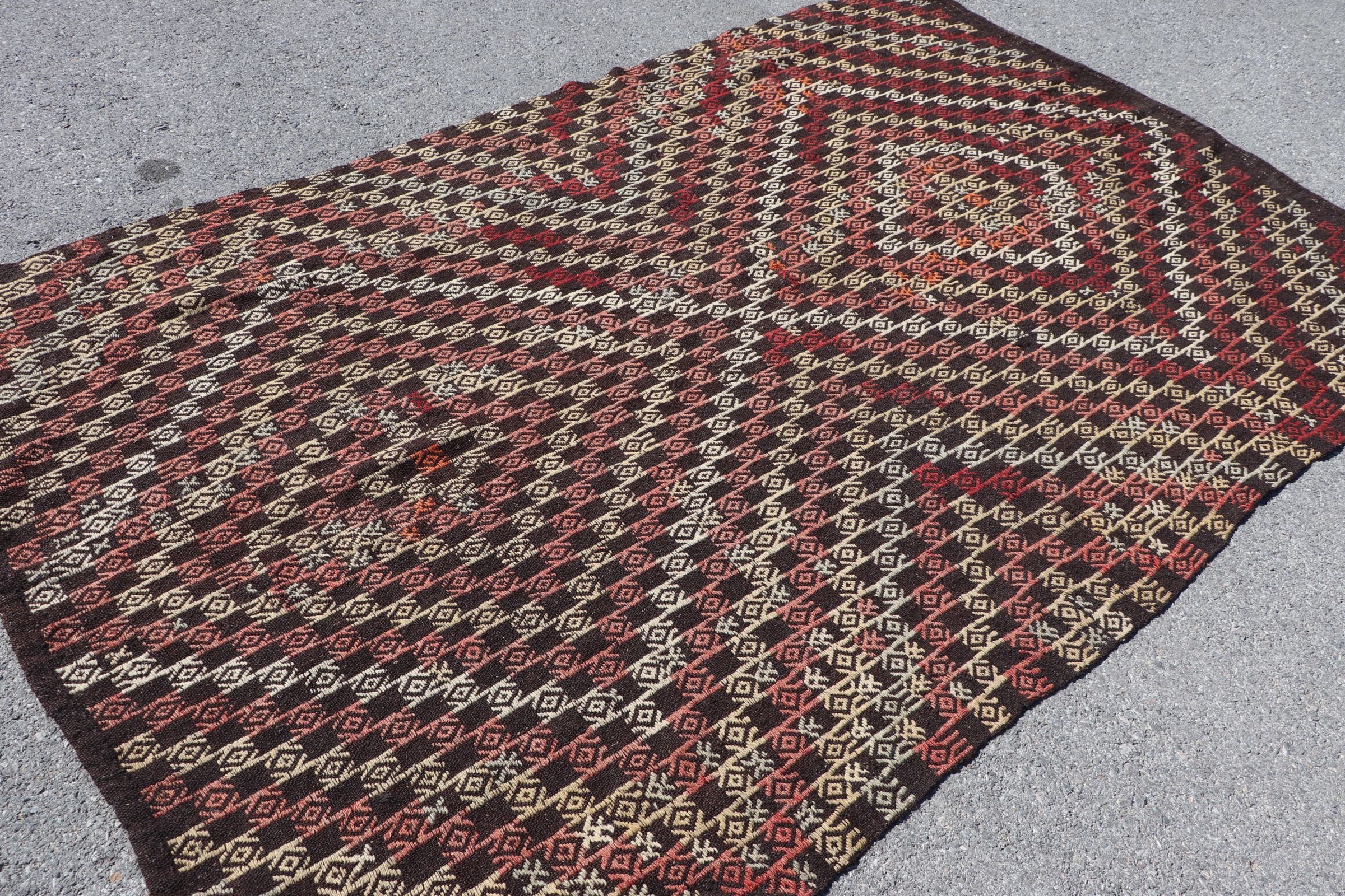 Türk Halıları, Kilim, 5.8x8.9 ft Büyük Halı, Kahverengi Oushak Halı, Salon Halıları, Yatak Odası Halıları, Vintage Halılar, Oturma Odası Halıları