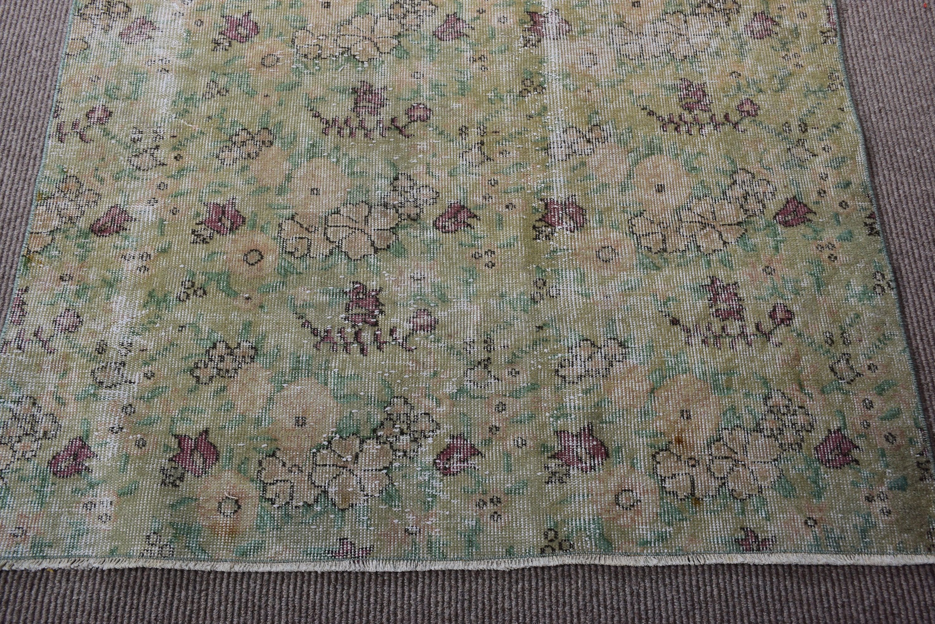 Oushak Bölge Halısı, Estetik Halı, 3.9x6.6 ft Alan Halısı, Oushak Halısı, Geometrik Halı, Yatak Odası Halısı, Yeşil Modern Halılar, Vintage Halı, Türk Halısı