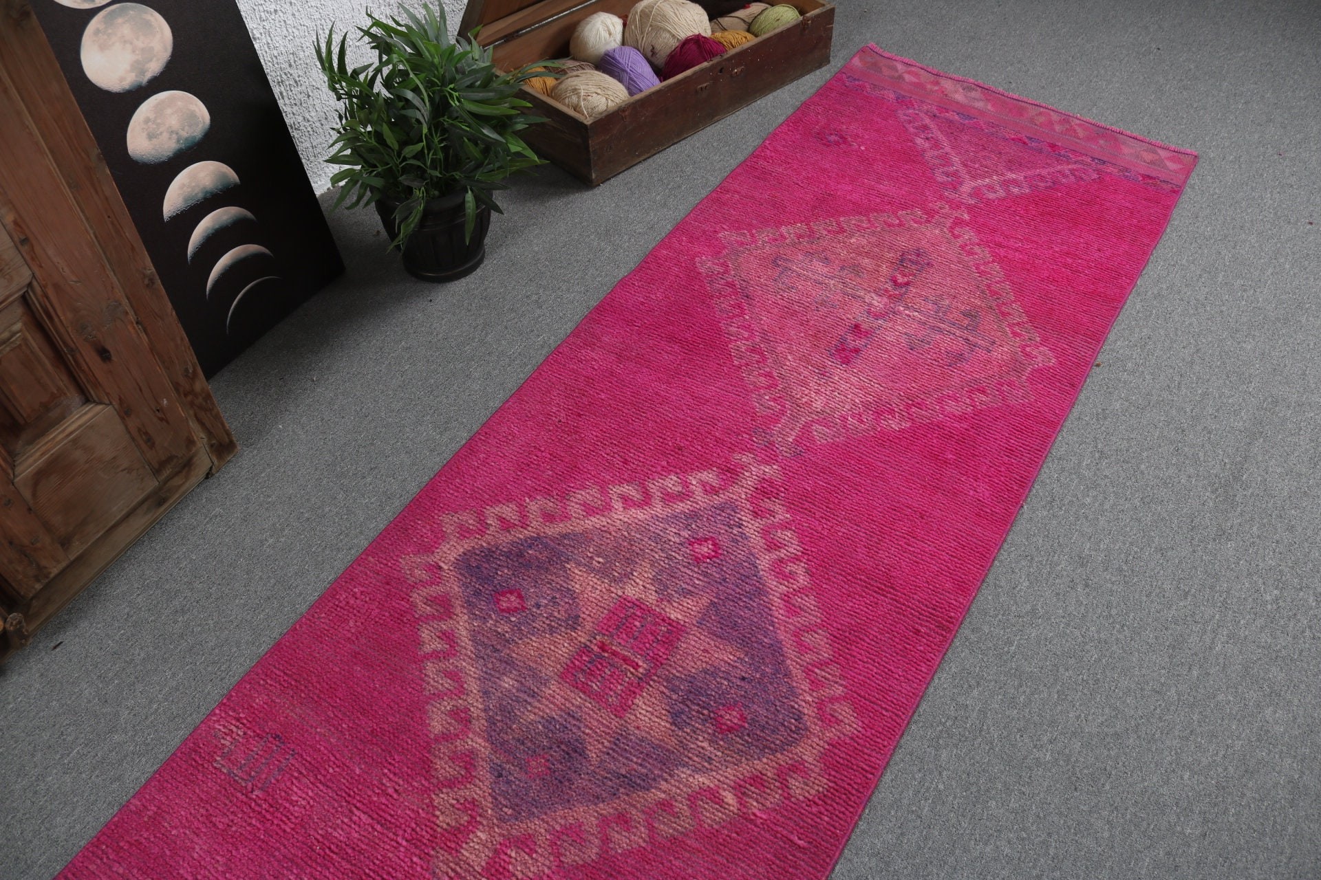 Türk Halısı, Pembe Düz Dokuma Halılar, Oryantal Halılar, Koridor Halıları, Koridor Halısı, 2,6x12,5 ft Runner Halısı, Boho Halısı, Vintage Halılar