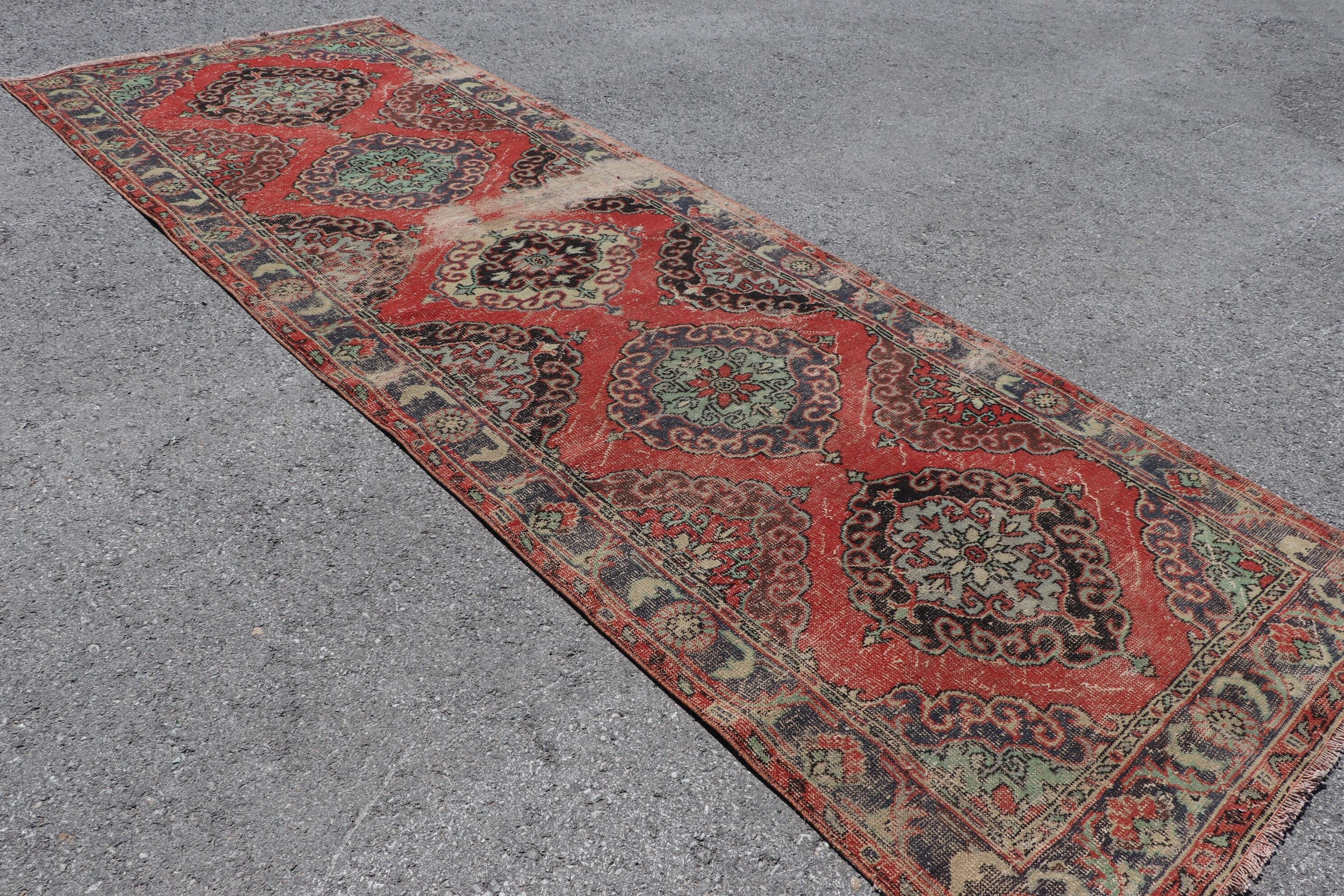 Merdiven Halıları, Vintage Halılar, Oushak Halı, El Yapımı Halı, Türk Halıları, Yer Halısı, Koridor Halıları, 4.3x12.4 ft Runner Halıları, Kırmızı Ev Dekor Halısı