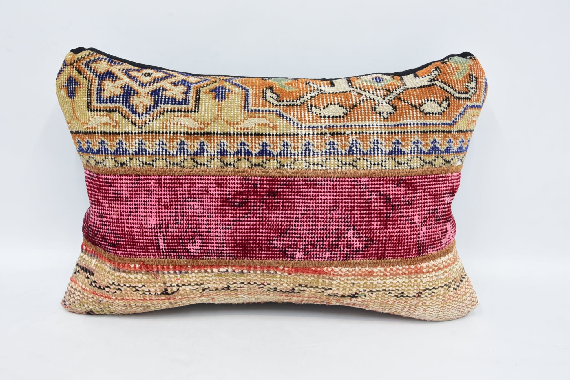 Authentic Pillow Sham, Vintage Kilim Throw Pillow, Pillow for Sofa, Kilim Cushion Sham, 16"x24" Beige Cushion Cover