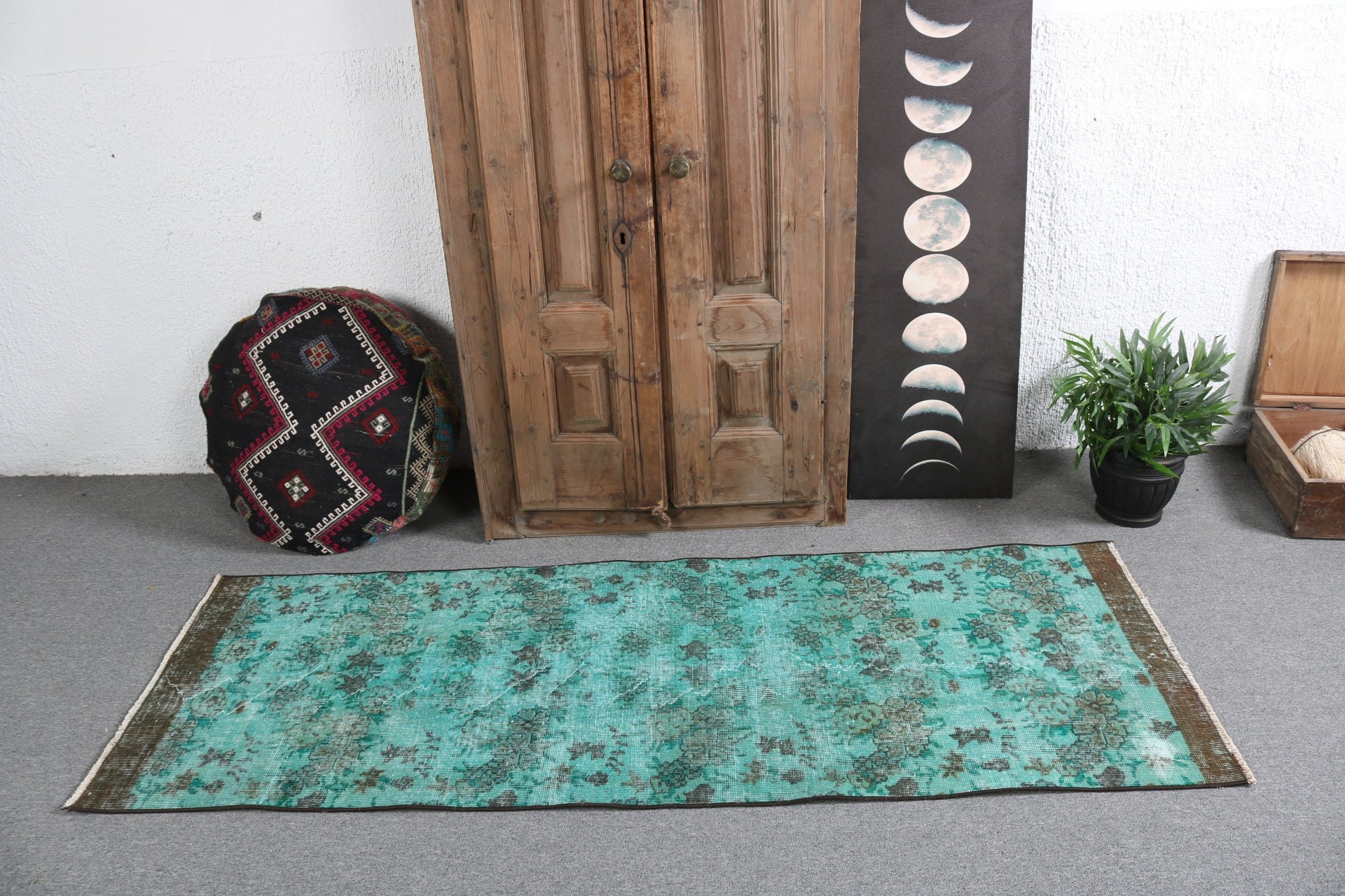 Neutral Rug, Vintage Rug, Anatolian Rug, Rugs for Corridor, Green Boho Rugs, Beni Ourain Runner Rugs, 2.5x6.7 ft Runner Rugs, Turkish Rugs