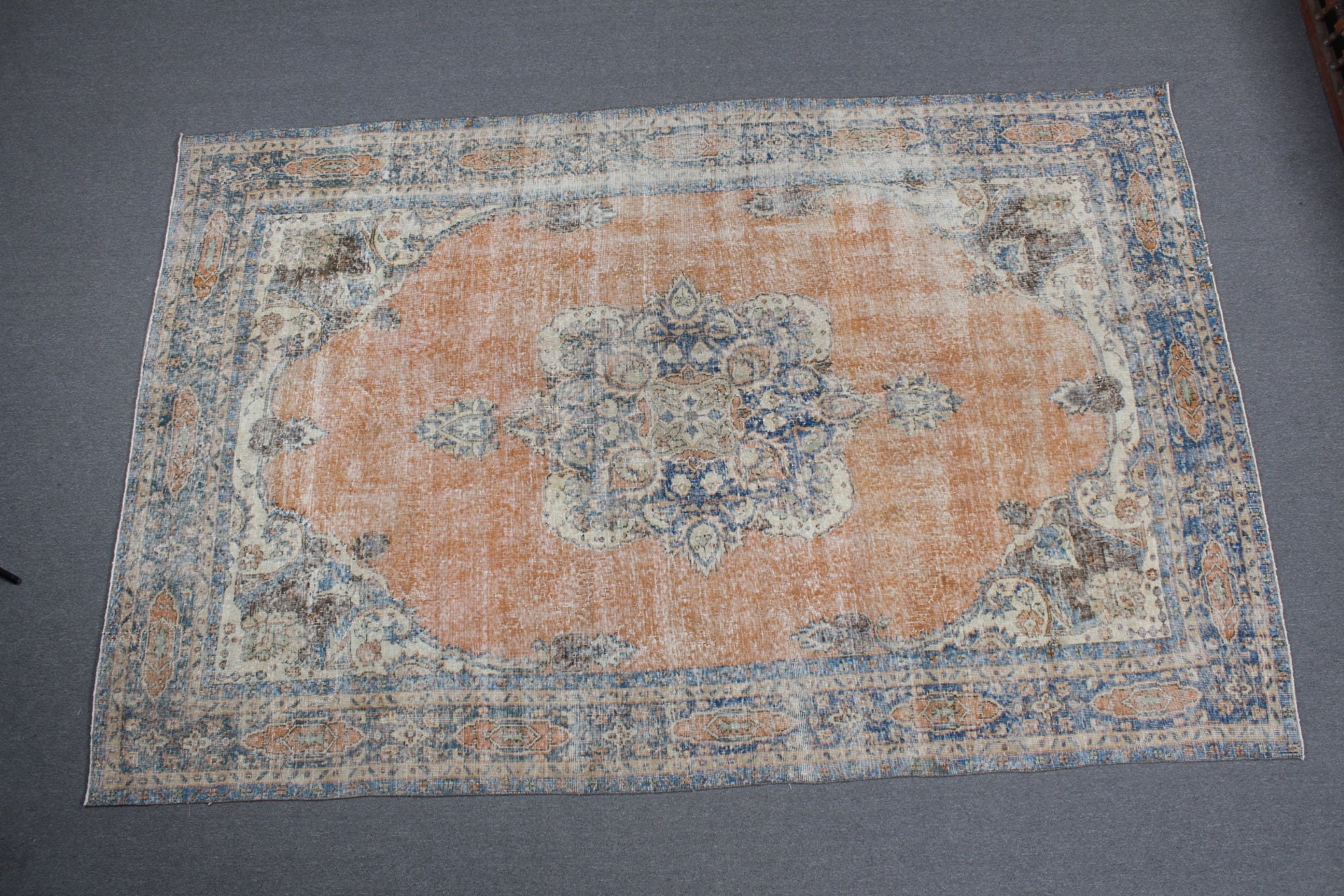 6.9x10.7 ft Oversize Rug, Turkish Rug, Salon Rugs, Vintage Rug, Oriental Rug, Saloon Rug, Floor Rugs, Home Decor Rug, Orange Home Decor Rug