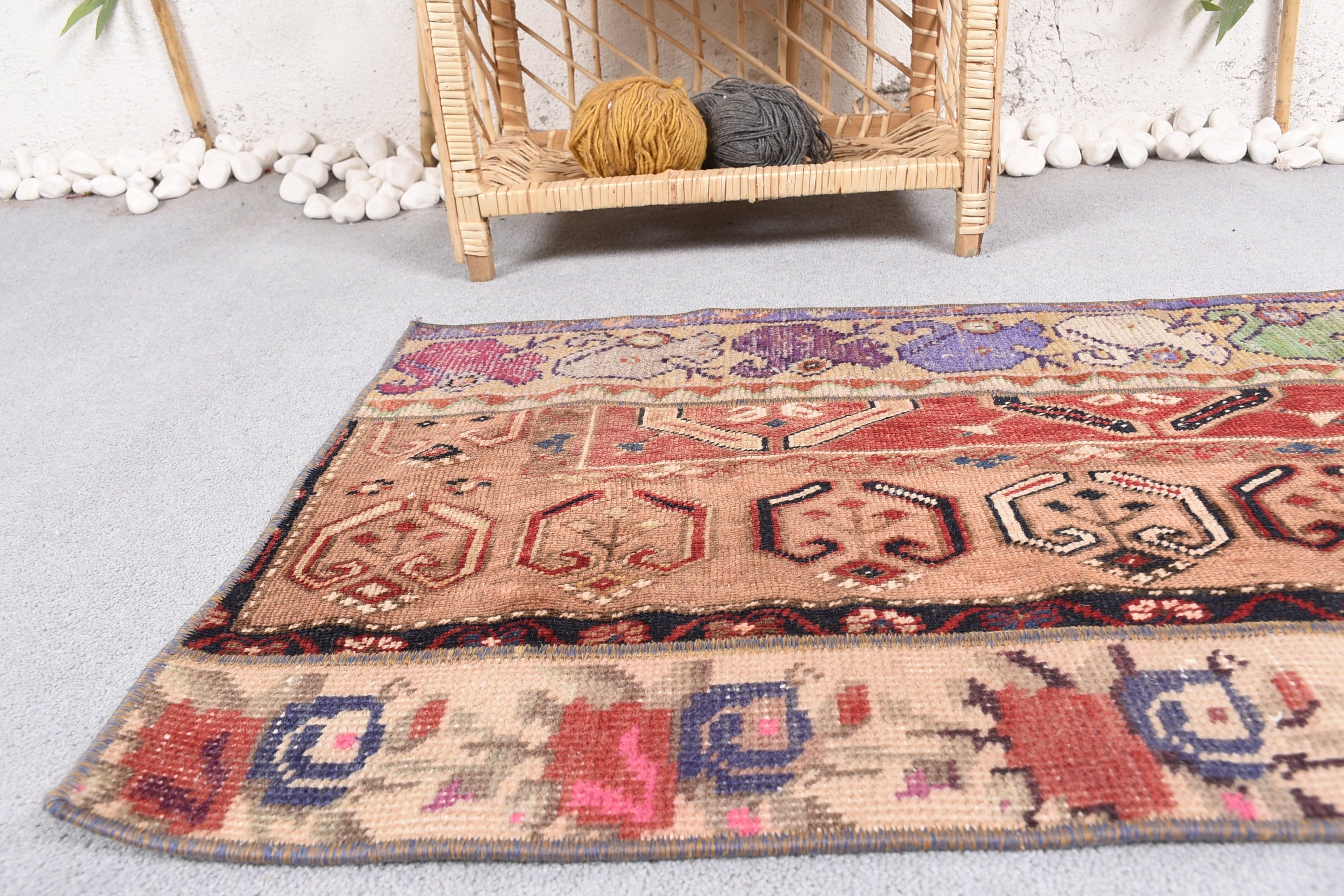 Turkish Rugs, Decorative Rug, Vintage Rug, Brown Wool Rug, Bathroom Rug, Rugs for Entry, Bedroom Rug, 1.8x3.5 ft Small Rug, Wool Rug