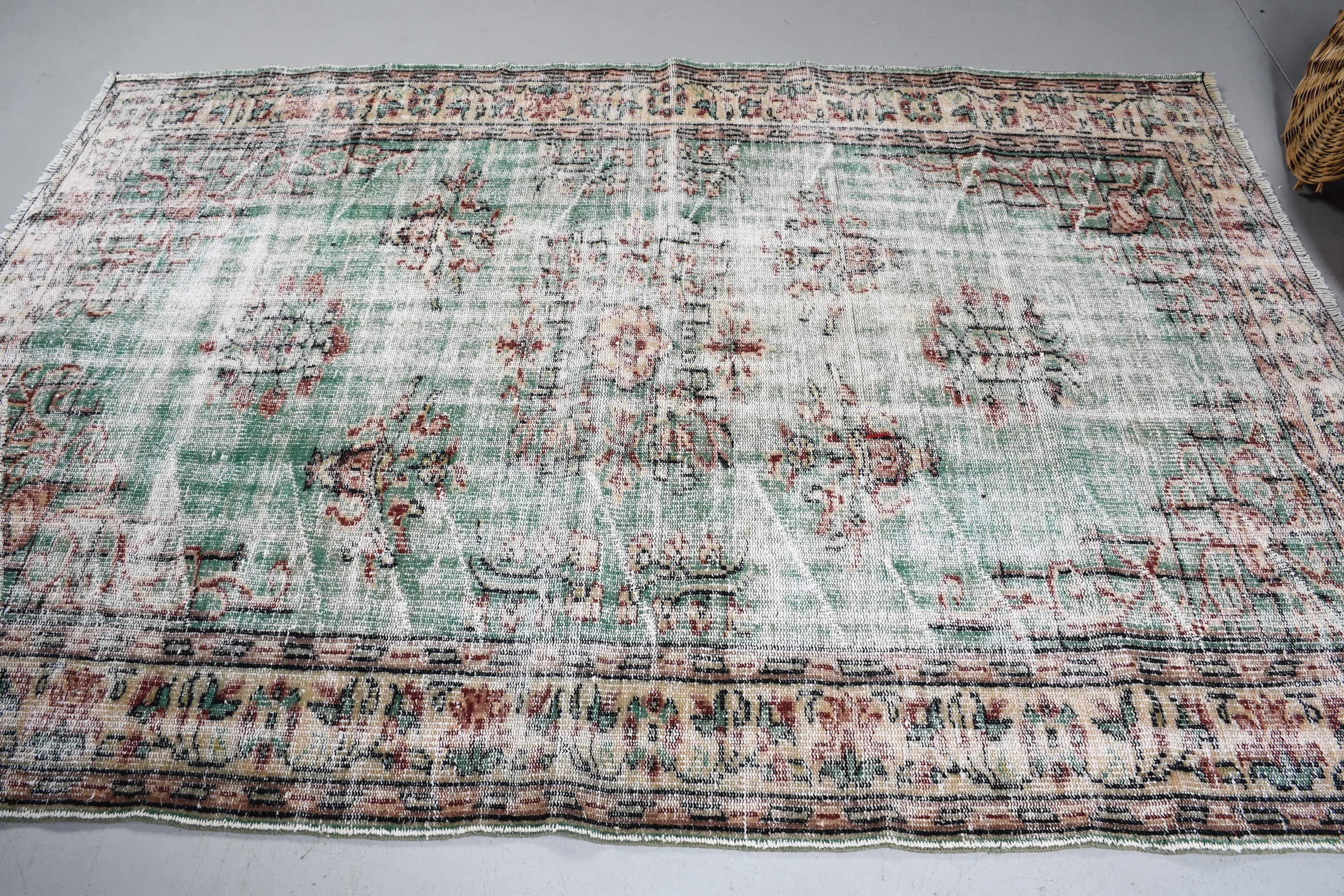 5.6x8.1 ft Large Rugs, Turkish Rug, Dining Room Rugs, Green Moroccan Rugs, Living Room Rug, Bedroom Rug, Old Rug, Vintage Rug