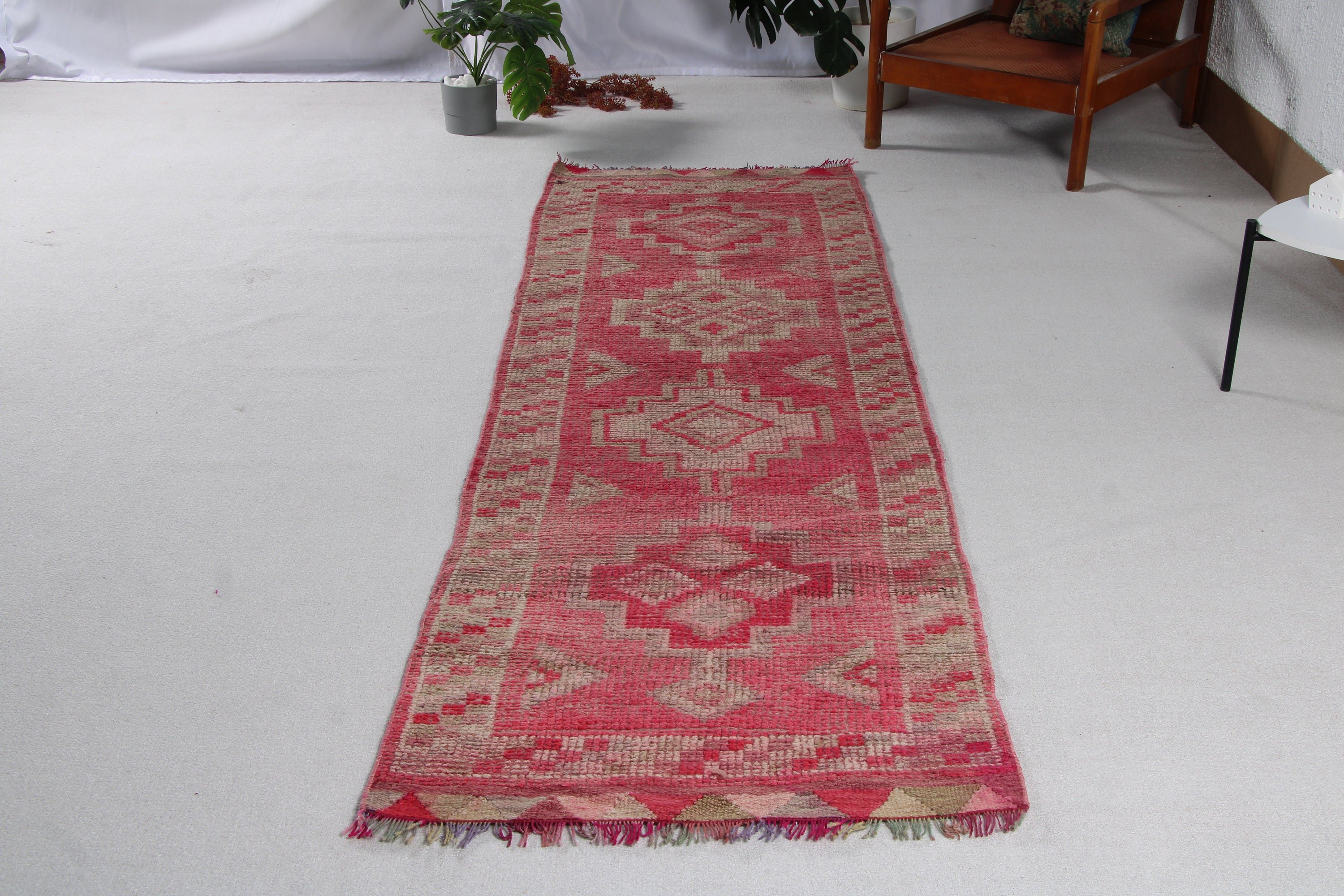 Türk Halıları, Vintage Halı, Lüks Halı, Koridor Halıları, Kırmızı 2.8x9.2 ft Runner Halısı, Havalı Halılar, Yün Halı, Vintage Runner Halıları