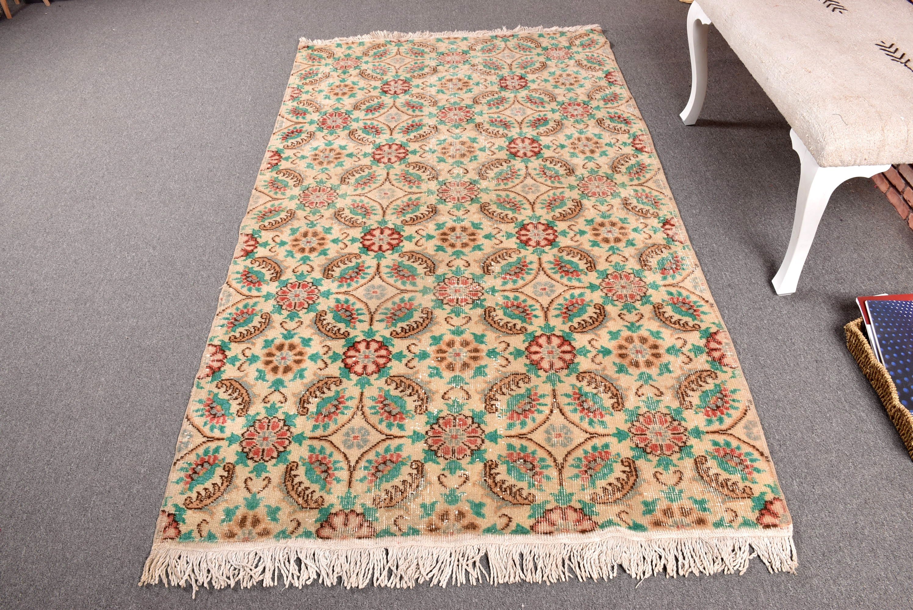 4x7.1 ft Area Rugs, Handmade Rug, Vintage Area Rugs, Vintage Rug, Neutral Rug, Green Antique Rugs, Turkish Rug, Anatolian Rug, Kitchen Rugs