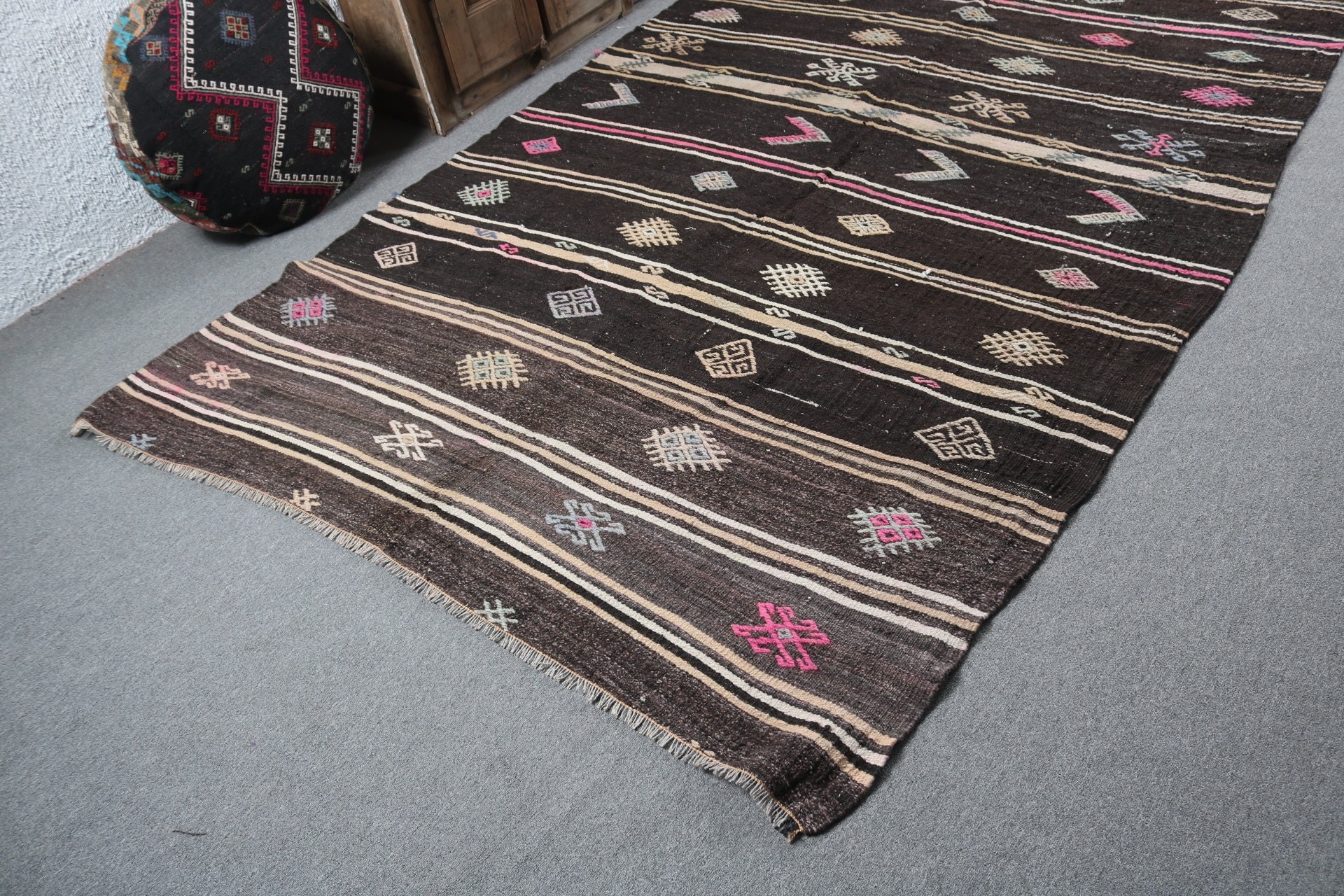 Siyah Fas Halıları, Büyük Boho Halısı, Lüks Halı, Türk Halıları, 5.9x10.8 ft Büyük Halı, Oryantal Halılar, Vintage Halı, Oturma Odası Halısı, Kilim