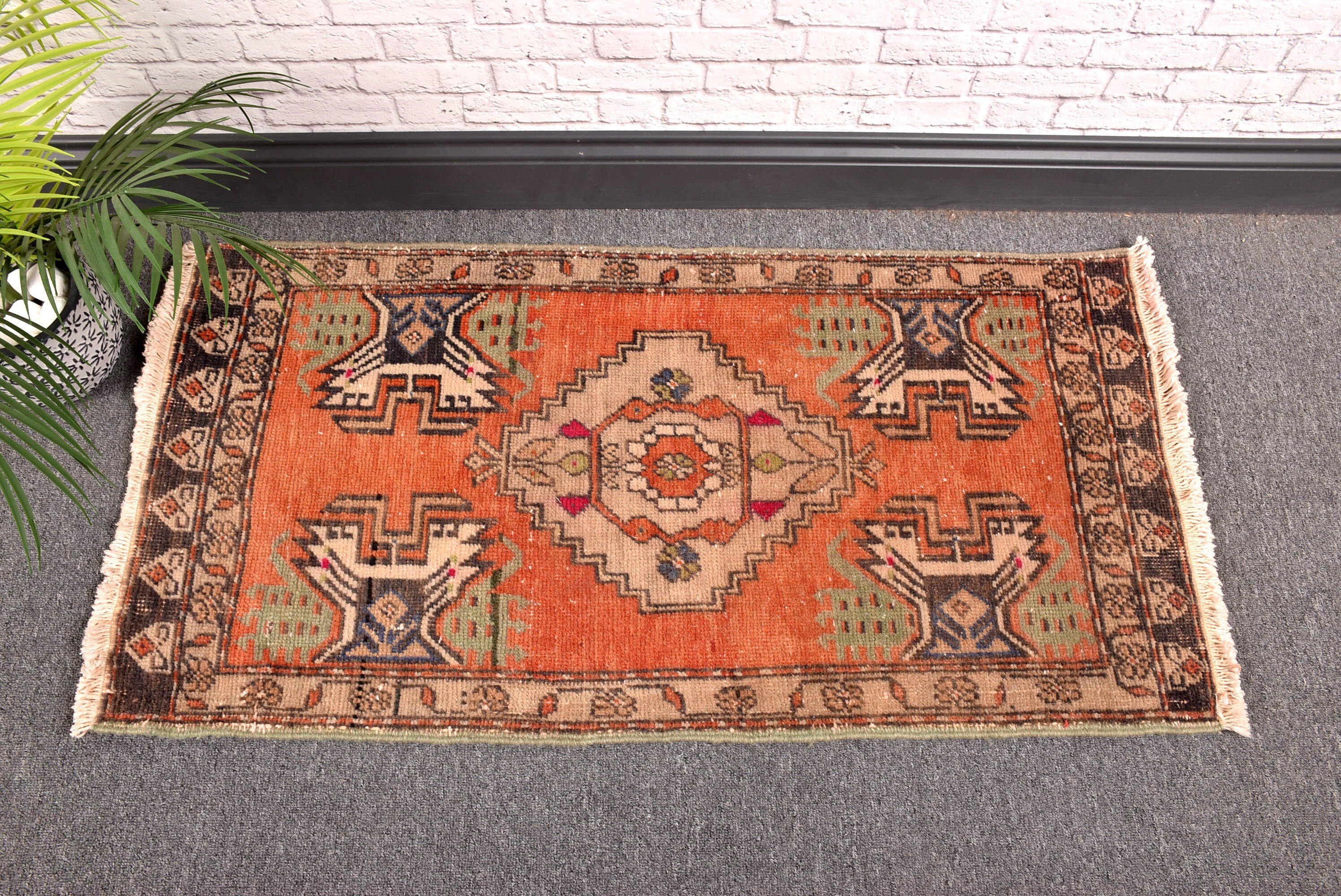 Turkish Rug, Bath Rugs, 1.8x3.4 ft Small Rug, Entry Rug, Rugs for Bathroom, Vintage Rug, Orange Boho Rugs, Floor Rug, Bedroom Rugs