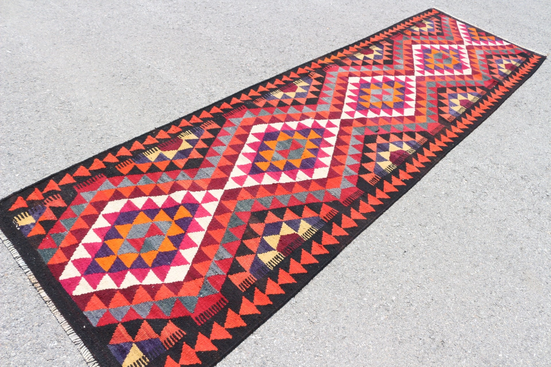 Bright Rugs, Turkish Rug, 3.3x11.6 ft Runner Rug, Rugs for Runner, Antique Rug, Black Antique Rug, Vintage Rugs, Kitchen Rug