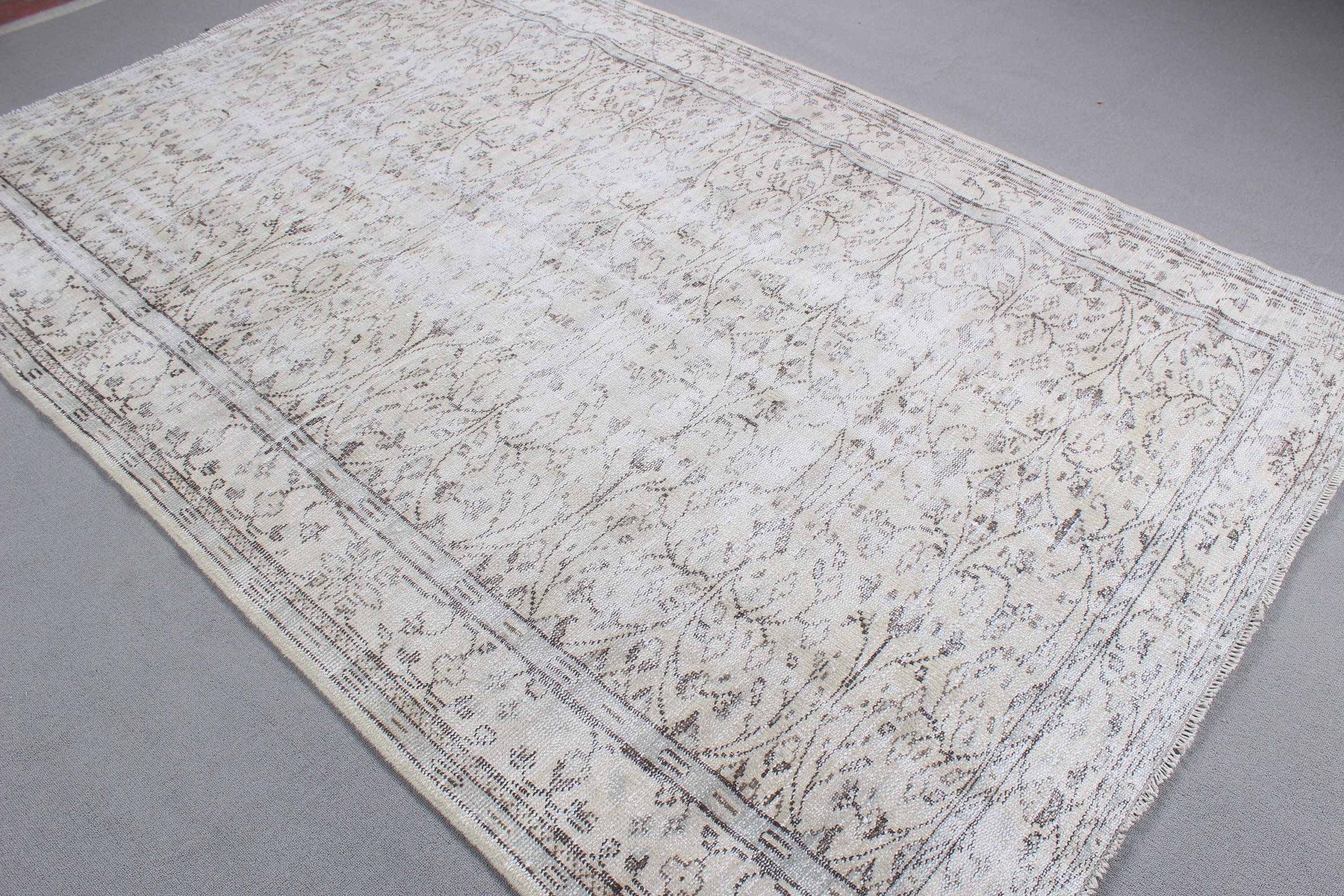 Vintage Halı, Bildiri Halısı, Yatak Odası Halısı, Bej Nötr Halı, 5.8x8.8 ft Büyük Halı, Türk Halıları, Büyük Vintage Halı, Etnik Halı