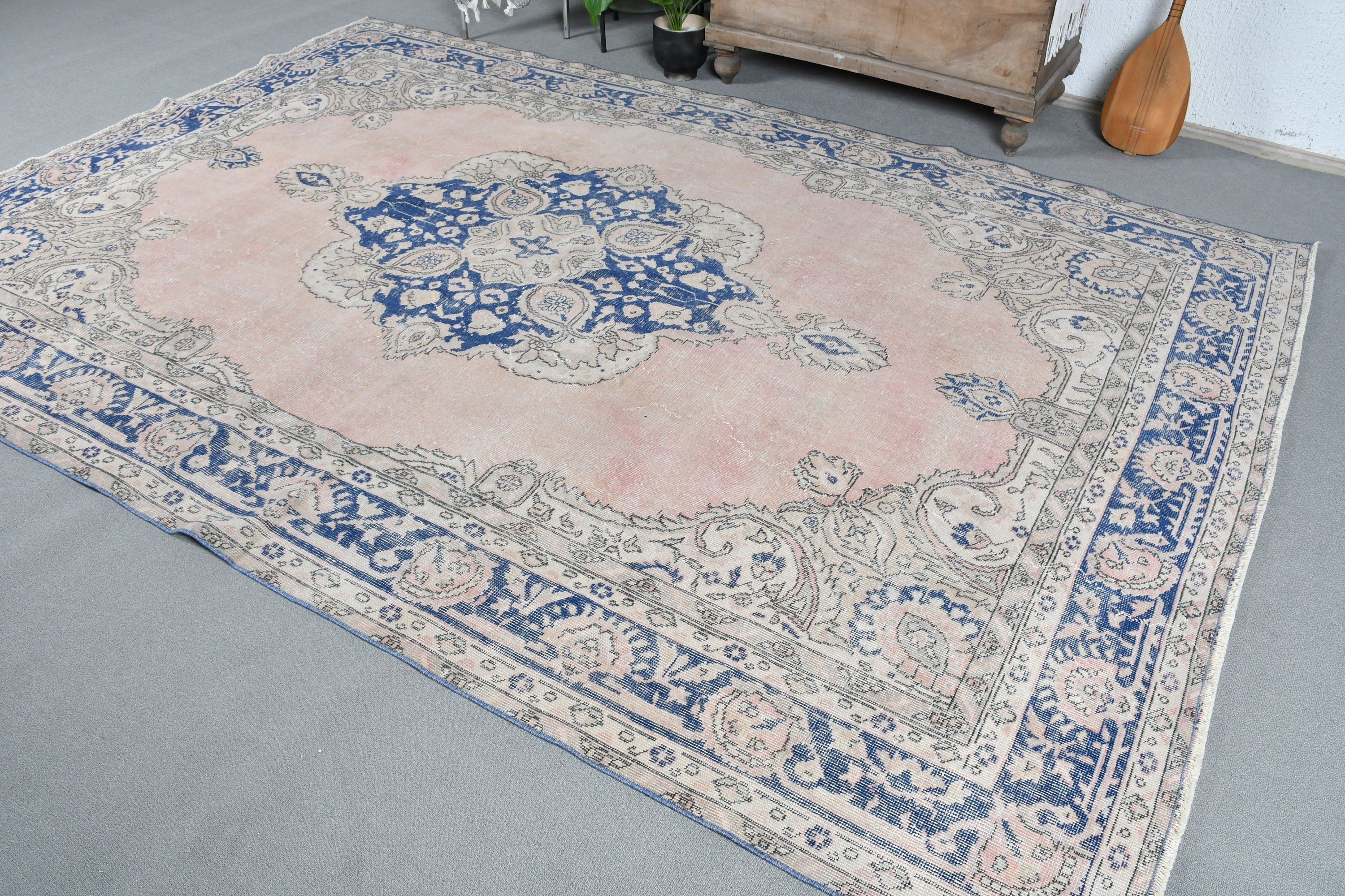 Floor Rug, Living Room Rugs, Outdoor Rug, Antique Rug, Salon Rug, Pink Kitchen Rug, Turkish Rug, 6.9x10.2 ft Oversize Rug, Vintage Rugs