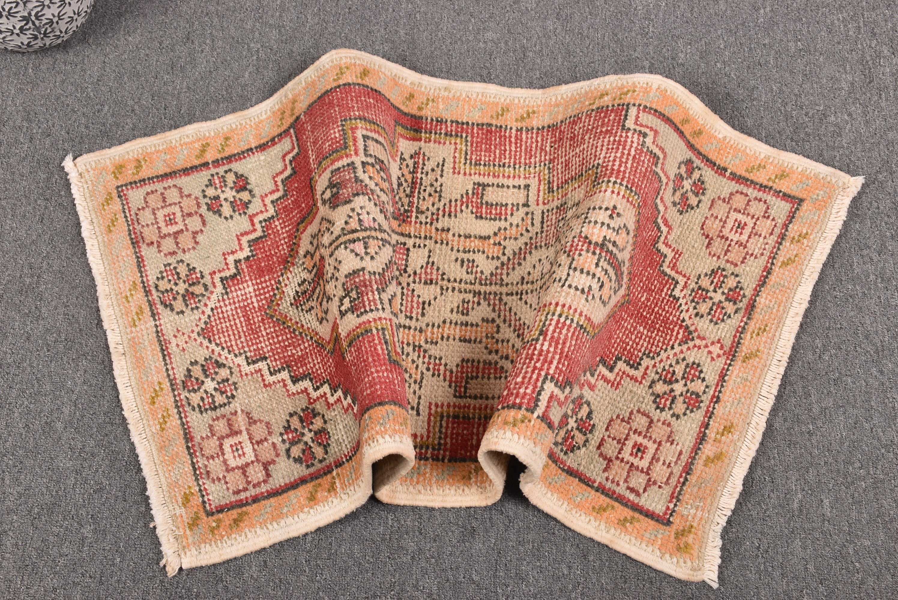 Vintage Halı, Banyo Halıları, Kırmızı Oryantal Halı, Türk Halıları, Boho Halıları, Antika Halı, 1.6x3.1 ft Küçük Halı, Küçük Alan Halıları