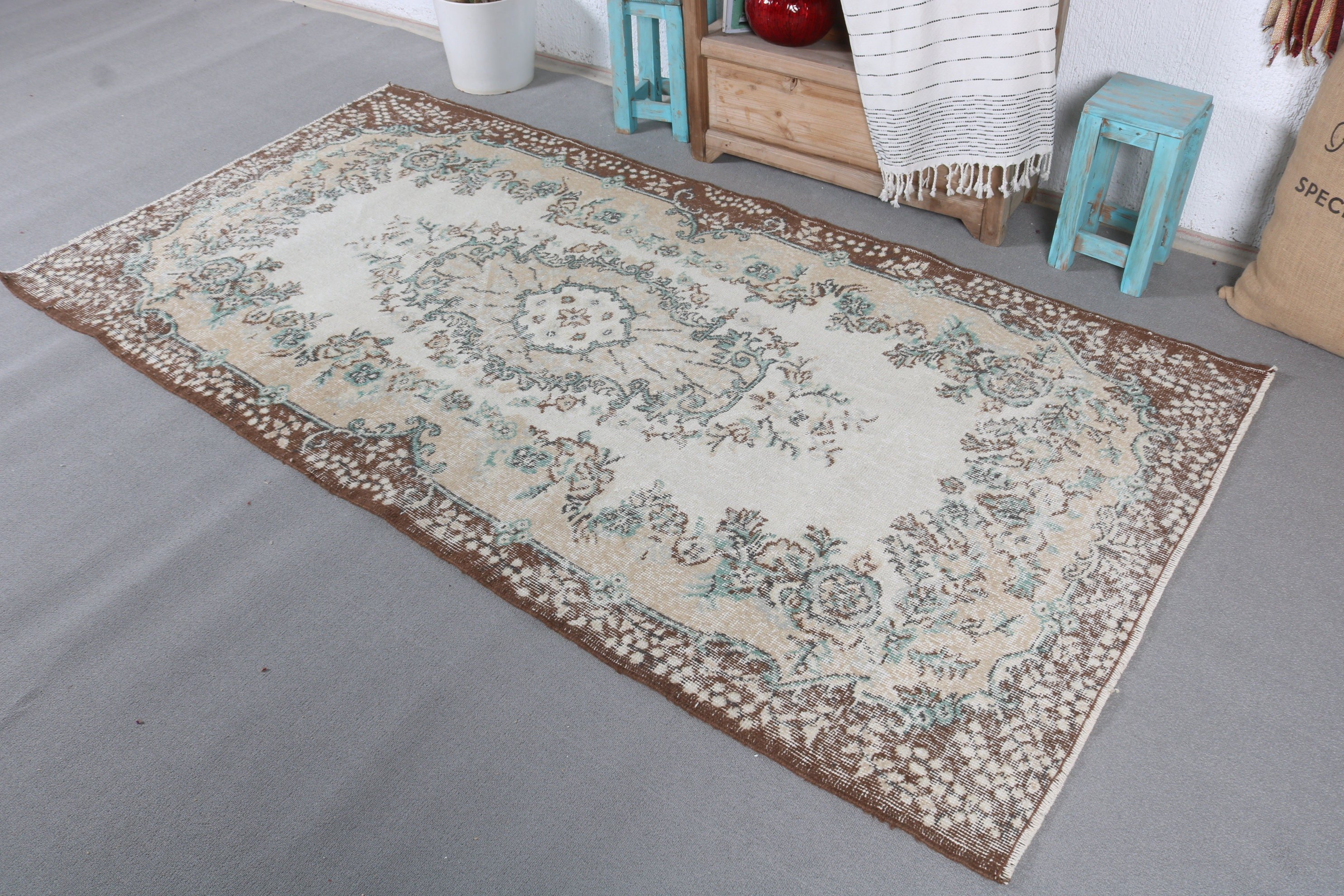 Turkish Rugs, Antique Rug, 4x7.8 ft Area Rug, Dining Room Rug, Home Decor Rug, Kitchen Rug, Floor Rugs, Beige Home Decor Rugs, Vintage Rug