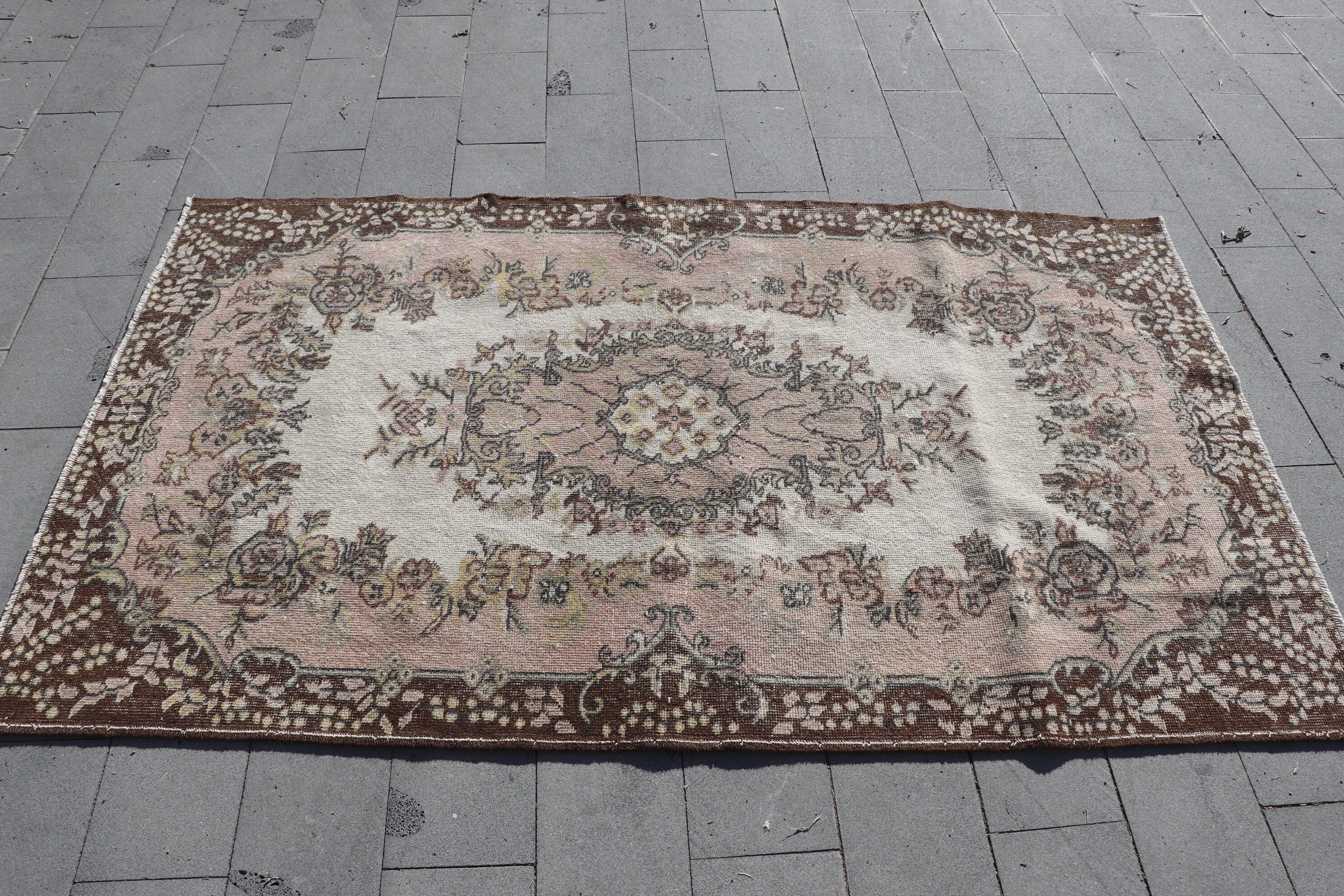 Vintage Halı, Kahverengi Ev Dekorasyonu Halısı, Ev Dekorasyonu Halısı, Yatak Odası Halısı, 4x6.9 ft Alan Halıları, İç Mekan Halıları, Yer Halıları, Türk Halıları, Antika Halı